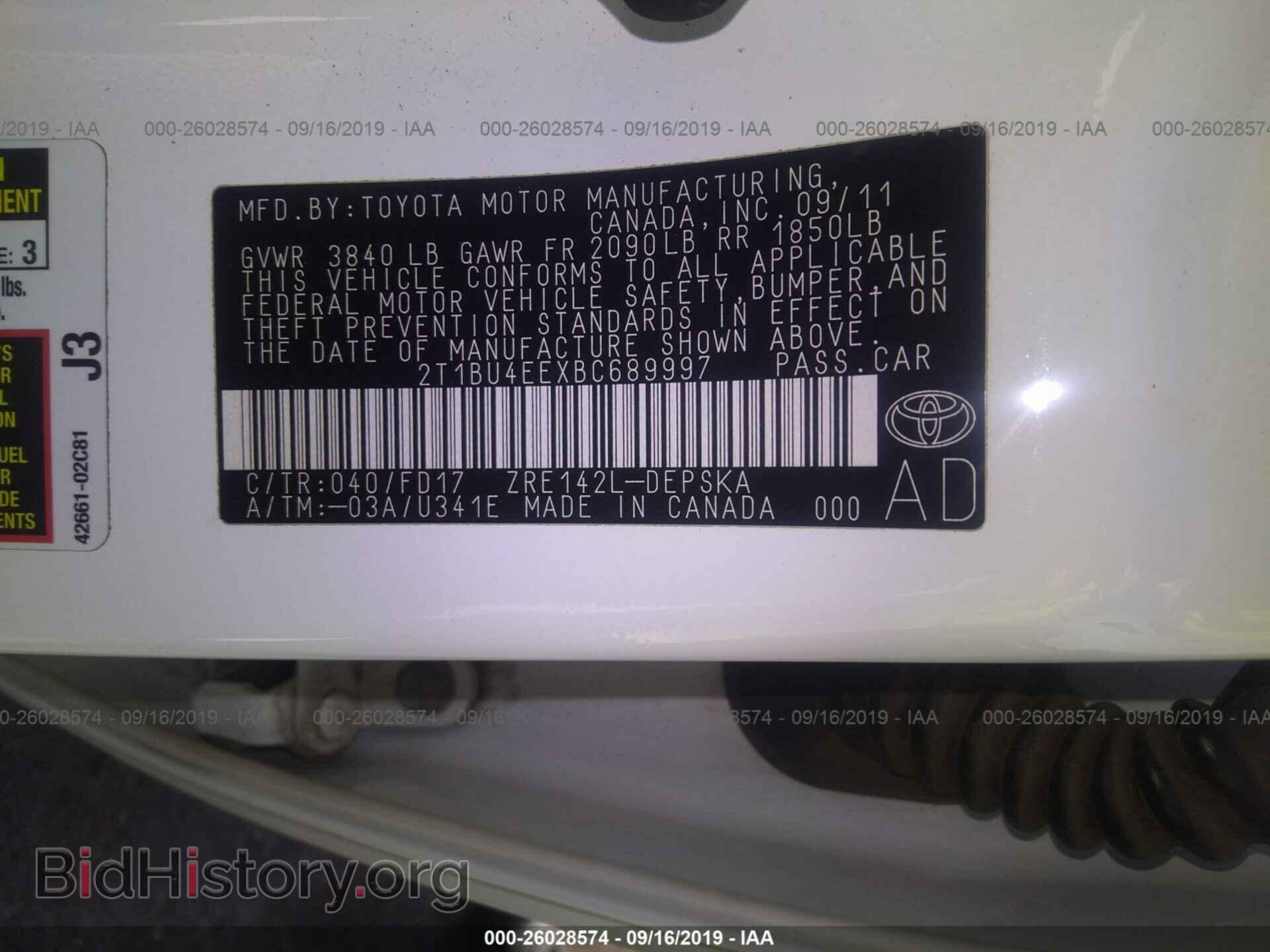2011 TOYOTA COROLLA - VIN: 2T1BU4EEXBC689997 - Фото 9