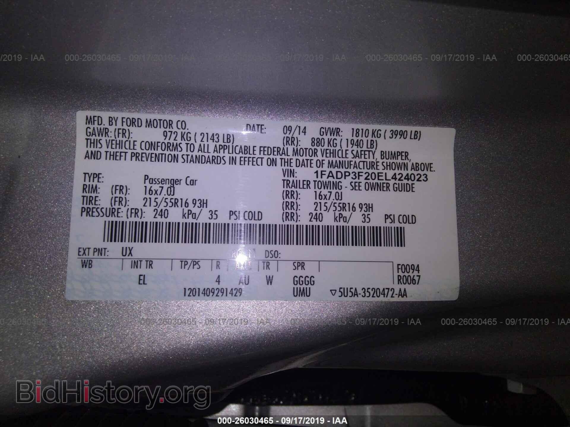 2014 FORD FOCUS - VIN: 1FADP3F20EL424023 - Фото 9