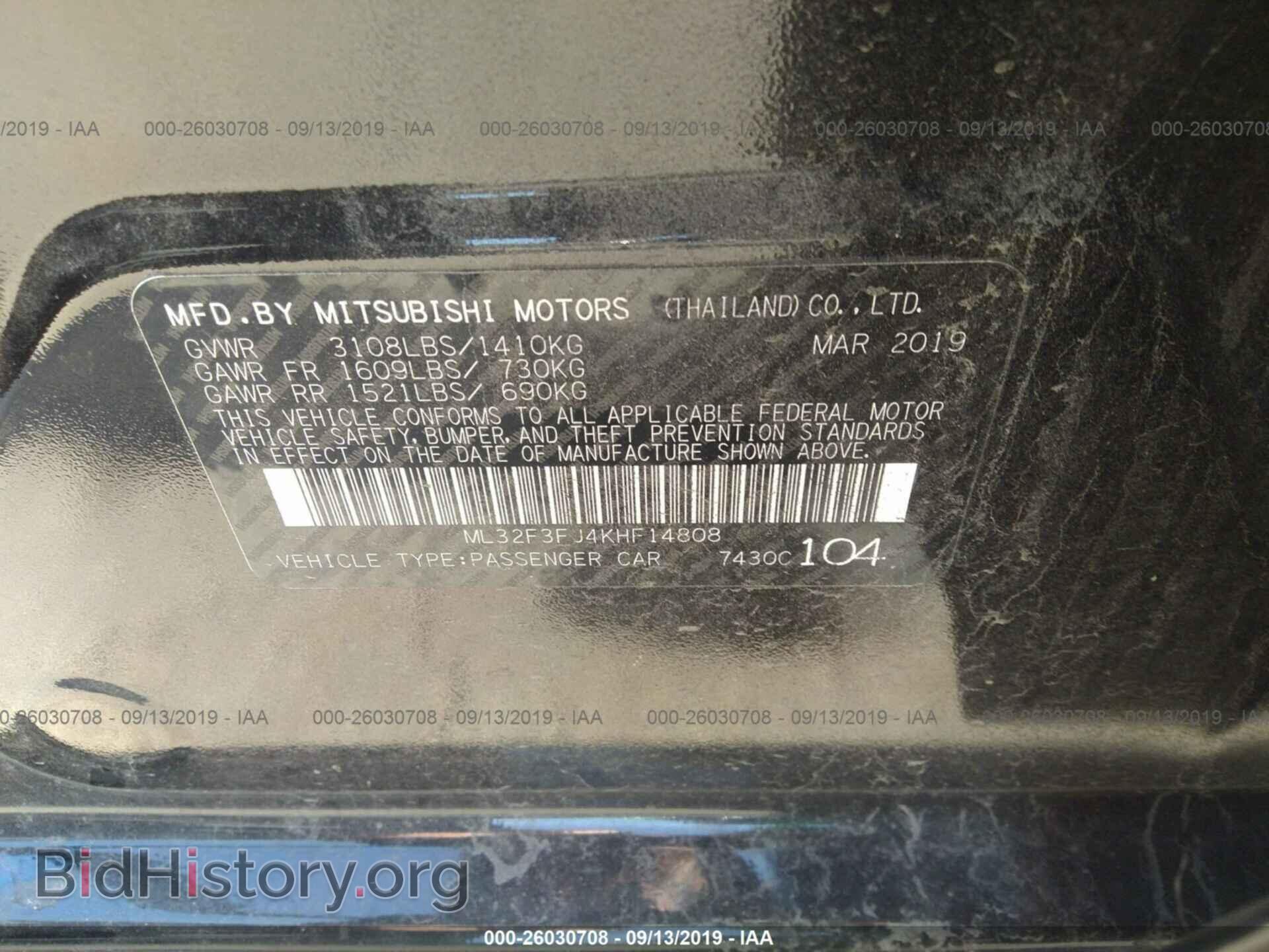 2019 MITSUBISHI MIRAGE - VIN: ML32F3FJ4KHF14808 - Фото 9