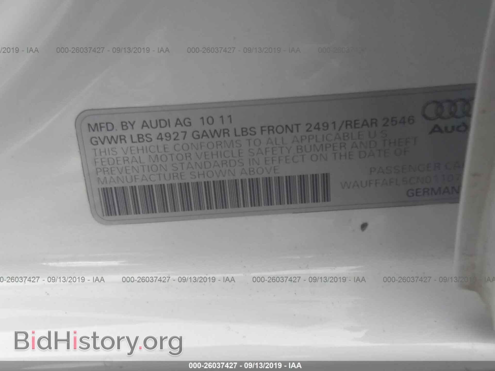 2012 AUDI A4 - VIN: WAUFFAFL5CN011077 - Фото 9