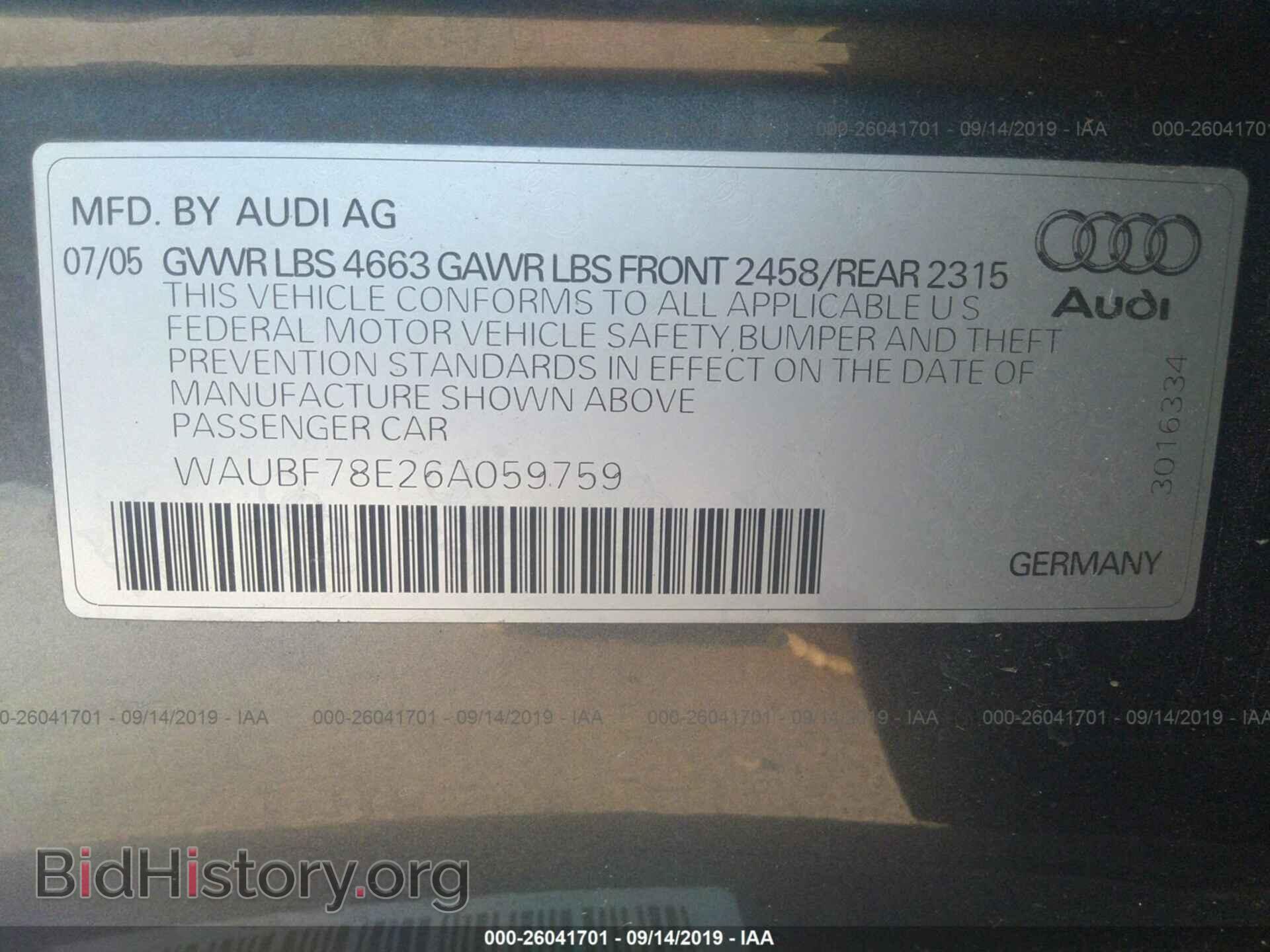 2006 AUDI A4 - VIN: WAUBF78E26A059759 - Фото 9