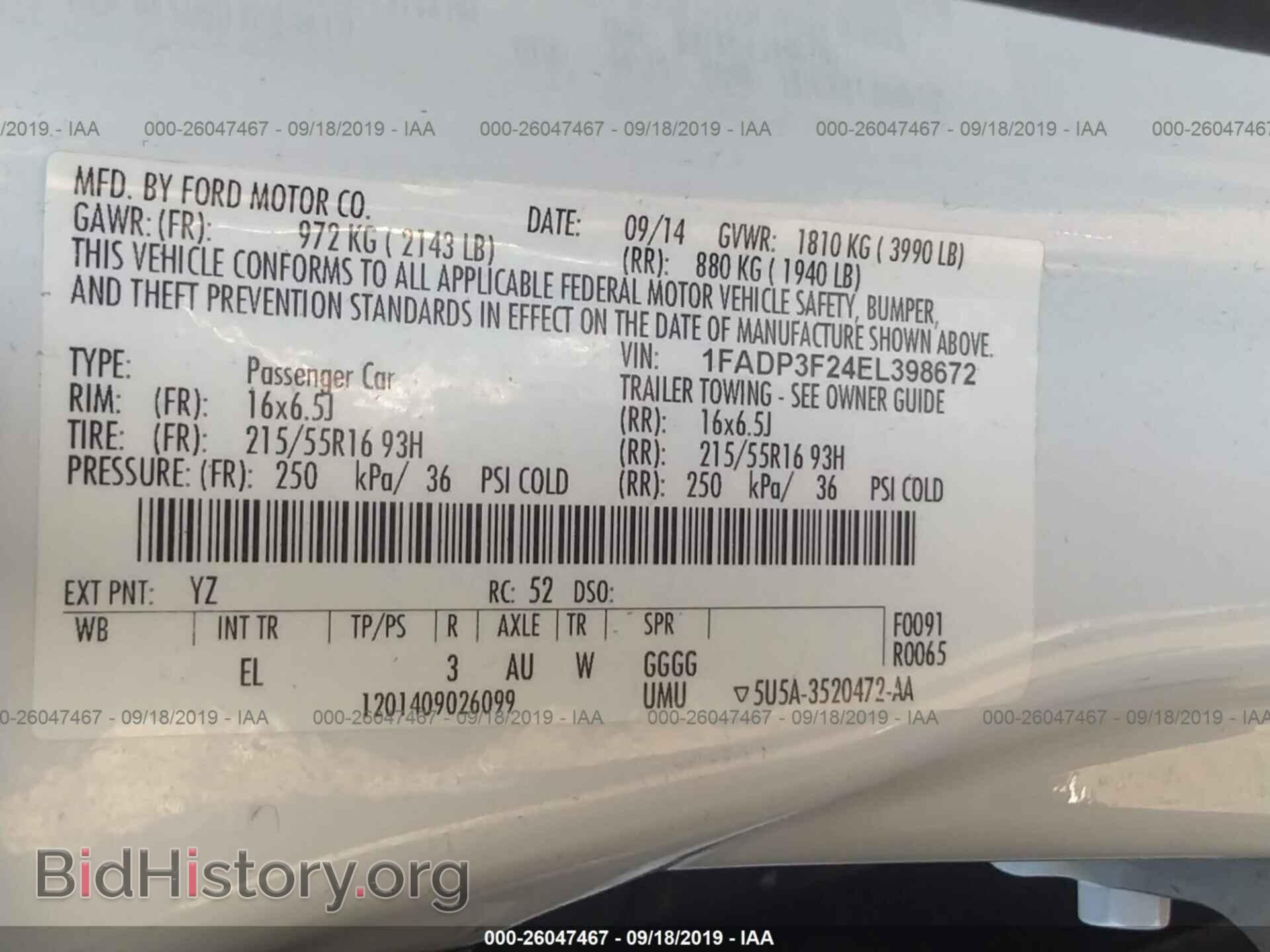 2014 FORD FOCUS - VIN: 1FADP3F24EL398672 - Фото 9