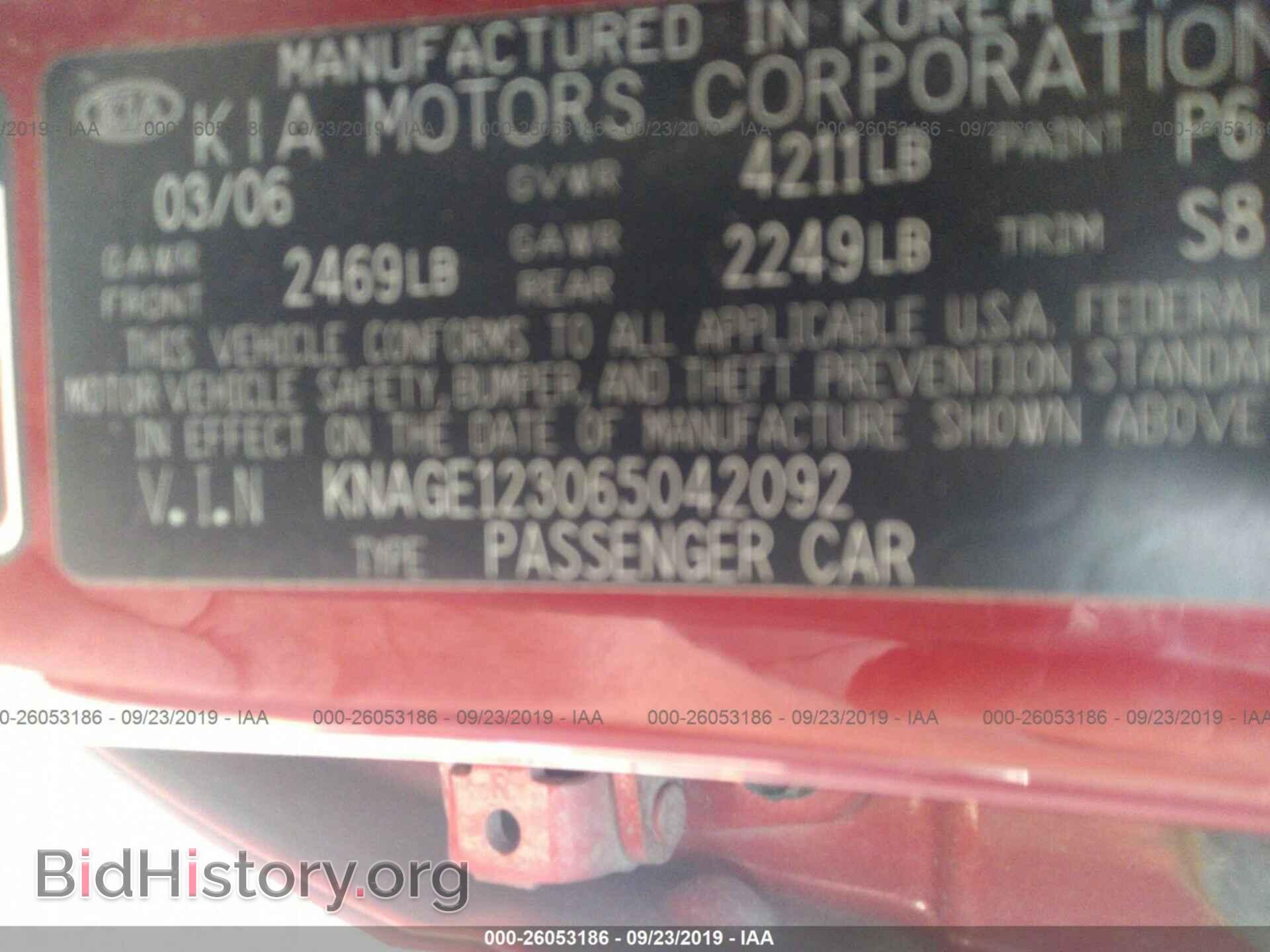 2006 KIA OPTIMA - VIN: KNAGE123065042092 - Фото 9