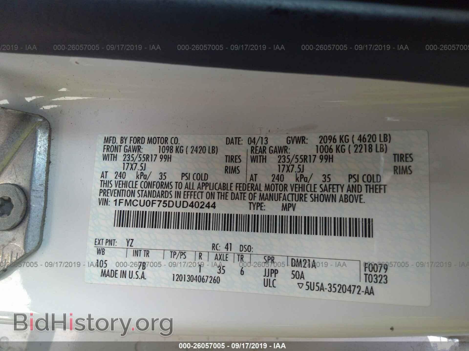 2013 FORD ESCAPE - VIN: 1FMCU0F75DUD40244 - Фото 9