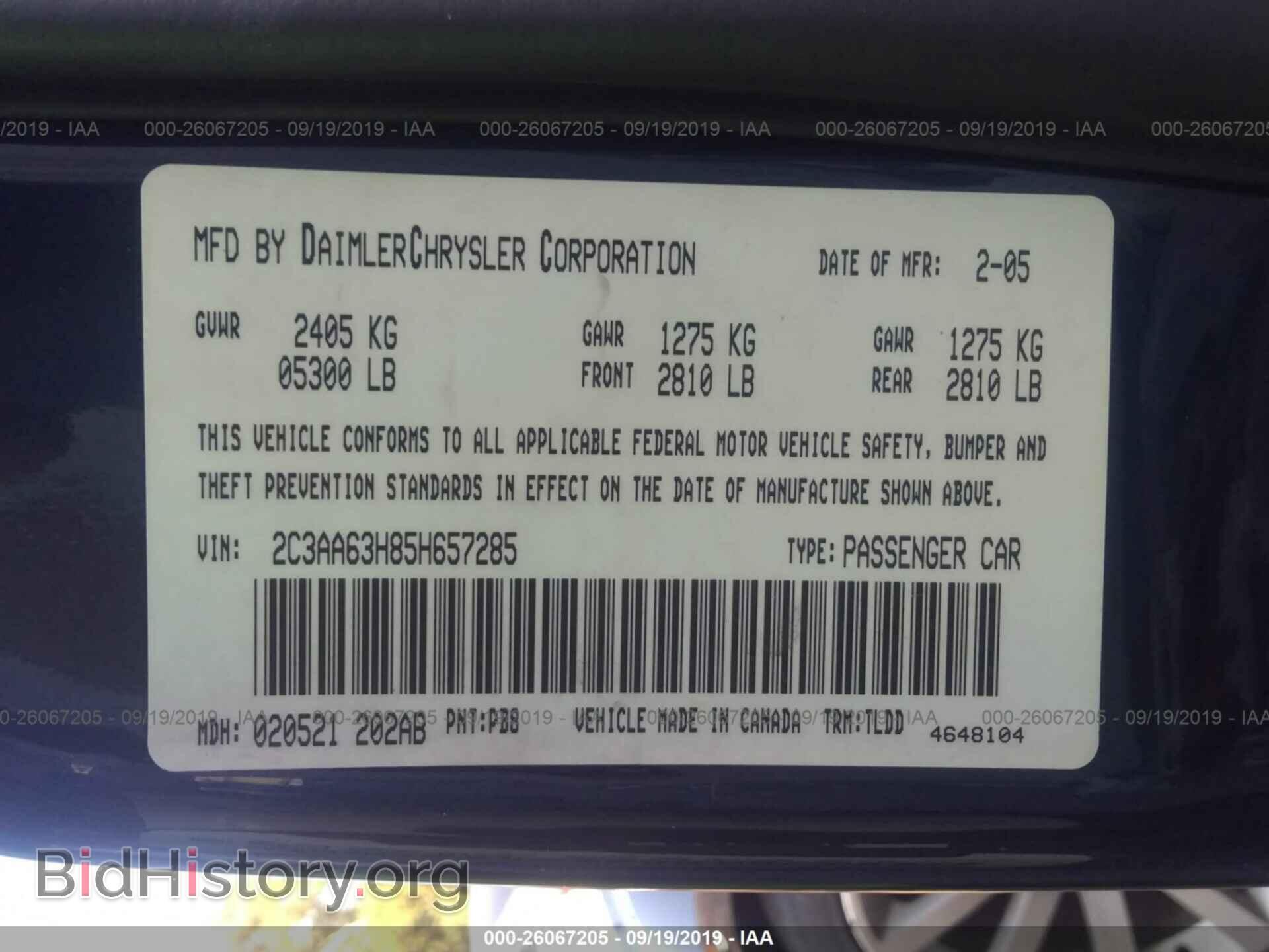 2005 CHRYSLER 300C - VIN: 2C3AA63H85H657285 - Фото 9
