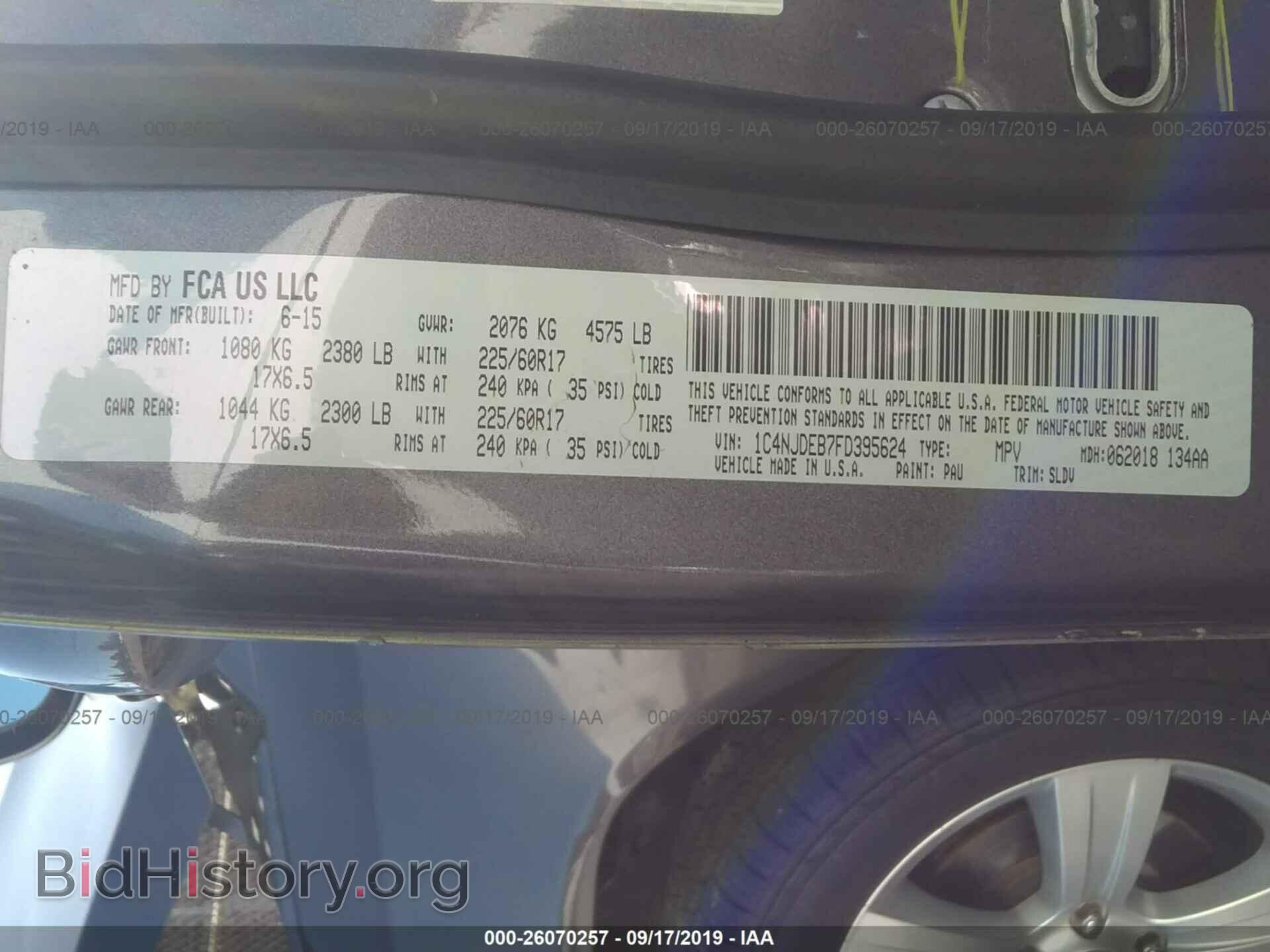2015 JEEP COMPASS - VIN: 1C4NJDEB7FD395624 - Фото 9