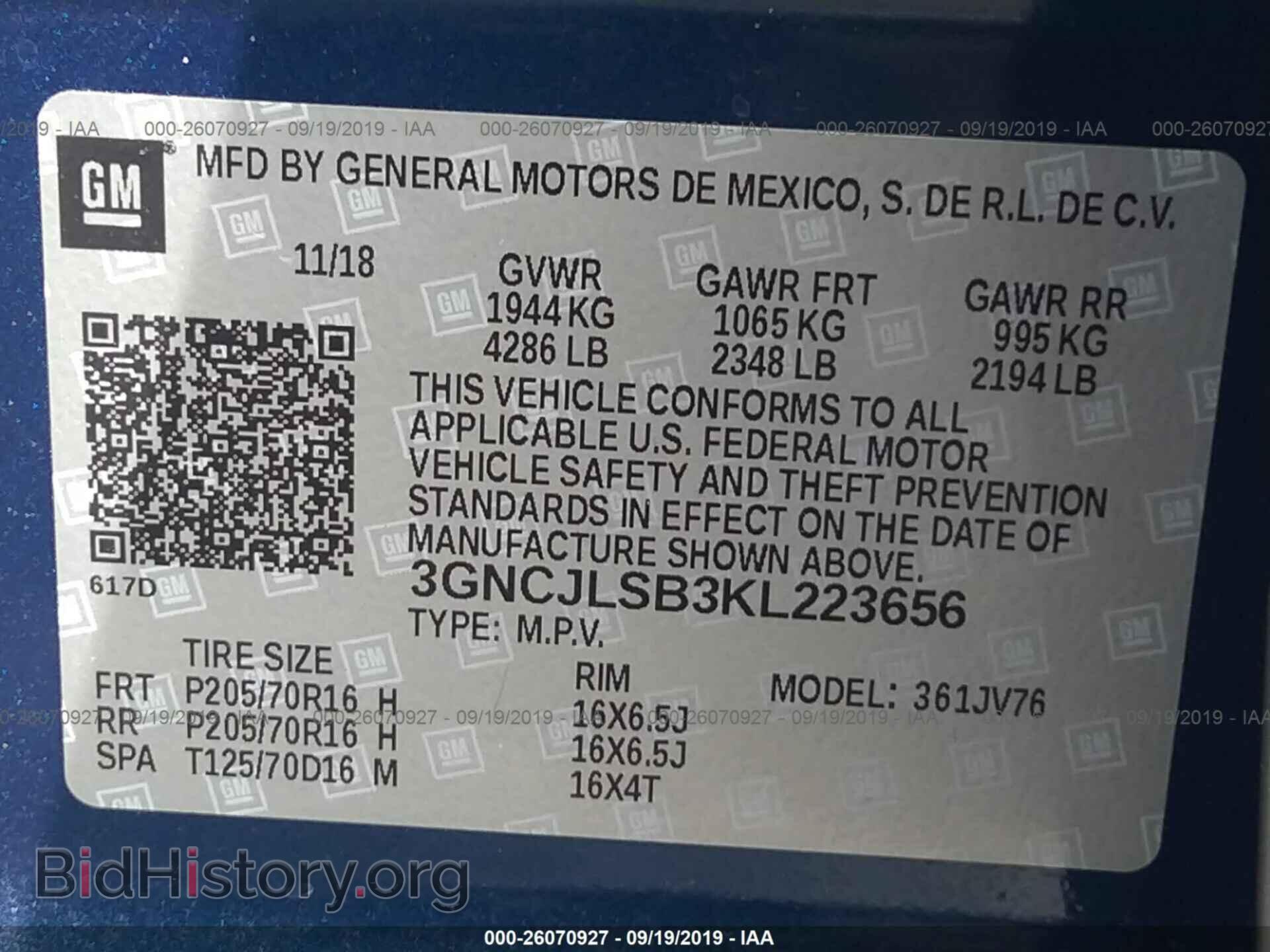 2019 CHEVROLET TRAX - VIN: 3GNCJLSB3KL223656 - Photo 9