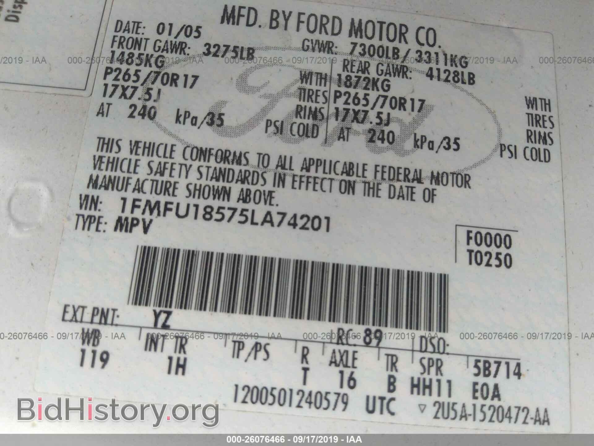 2005 FORD EXPEDITION - VIN: 1FMFU18575LA74201 - Фото 9