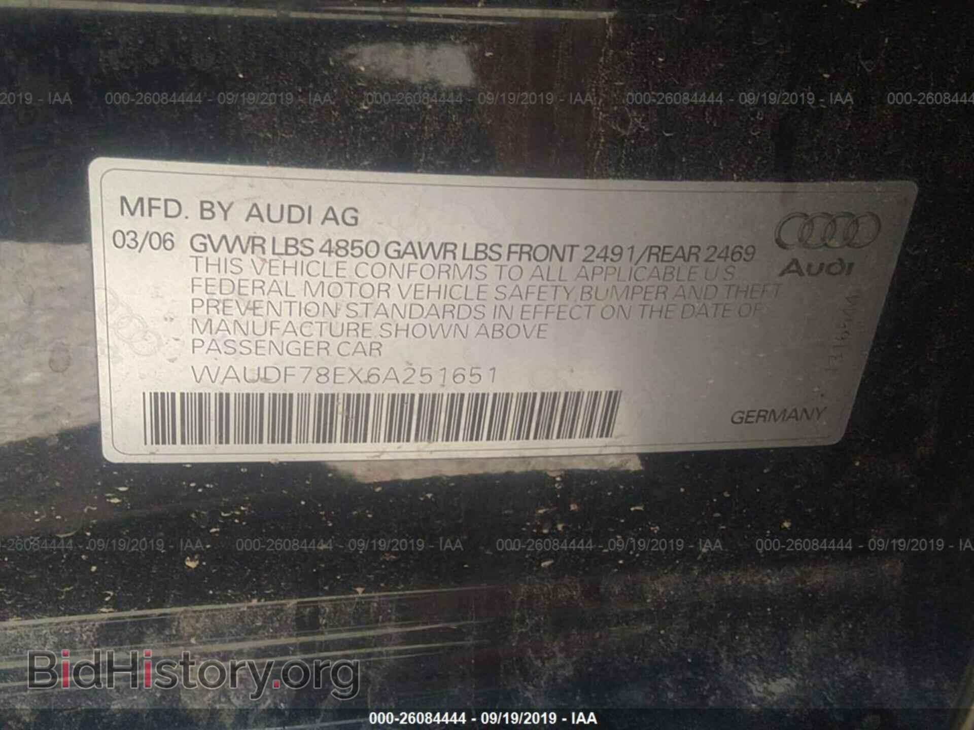 2006 AUDI A4 - VIN: WAUDF78EX6A251651 - Фото 9