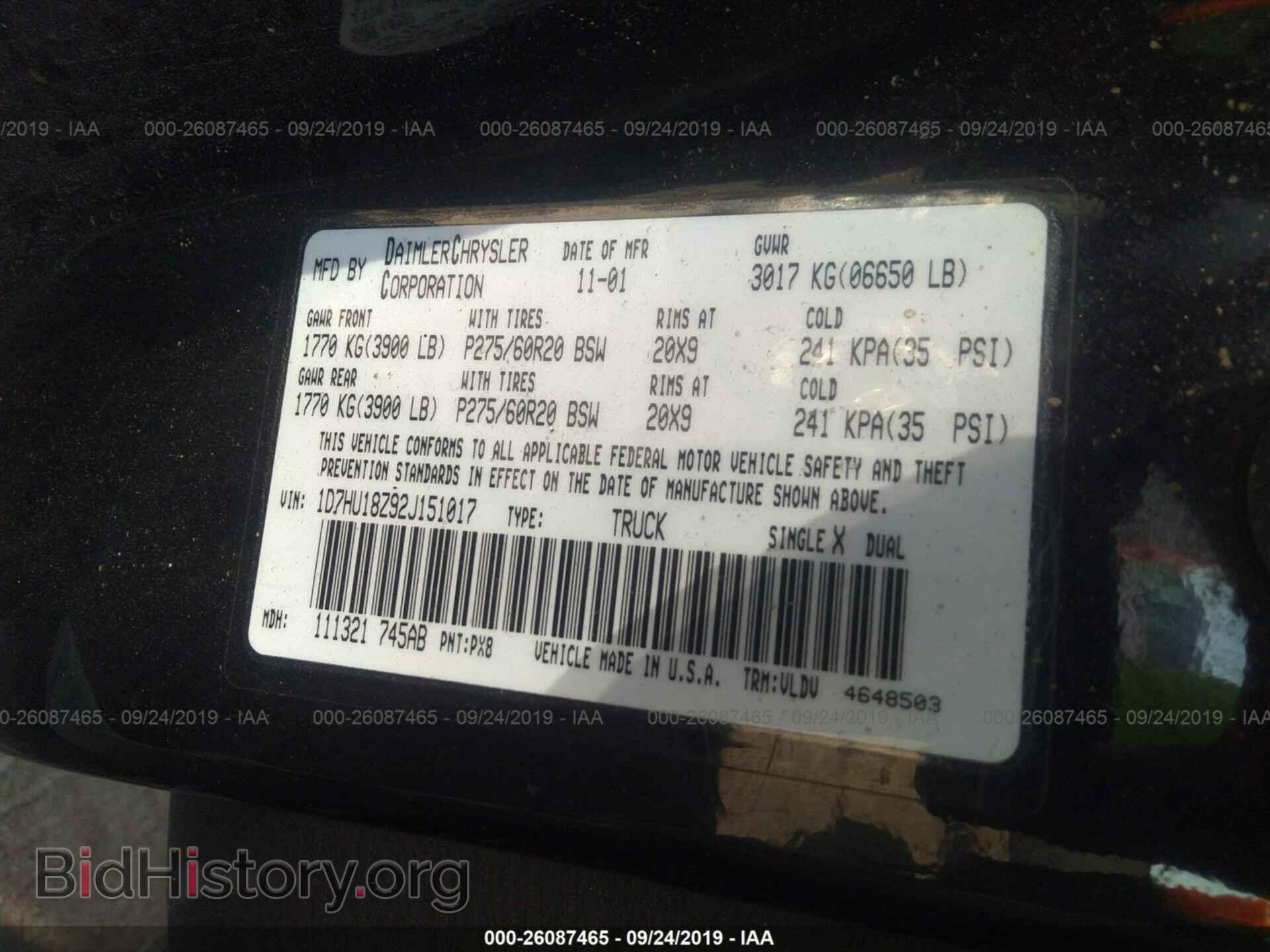 2002 DODGE RAM 1500 - VIN: 1D7HU18Z92J151017 - Фото 9
