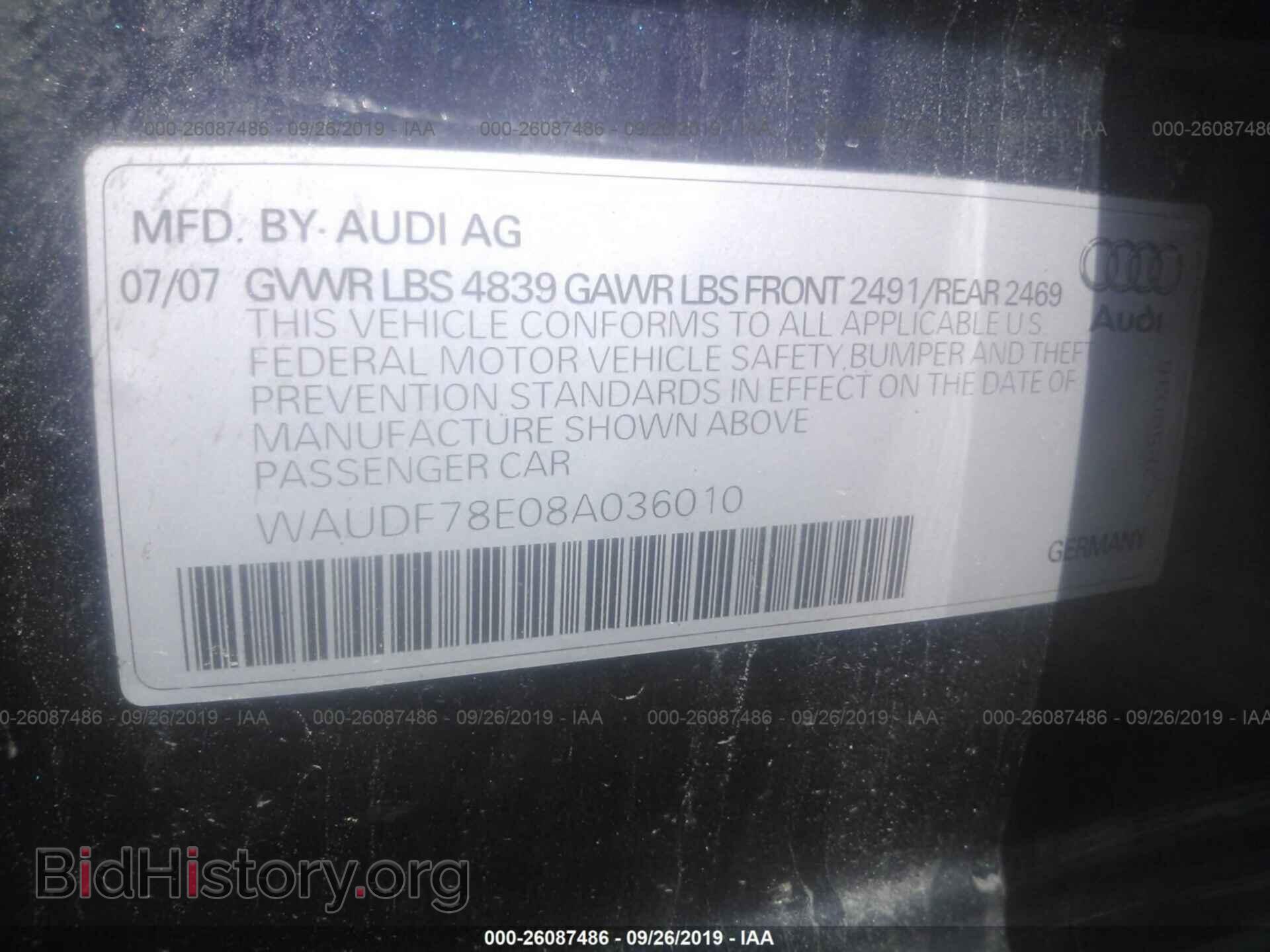 2008 AUDI A4 - VIN: WAUDF78E08A036010 - Фото 9