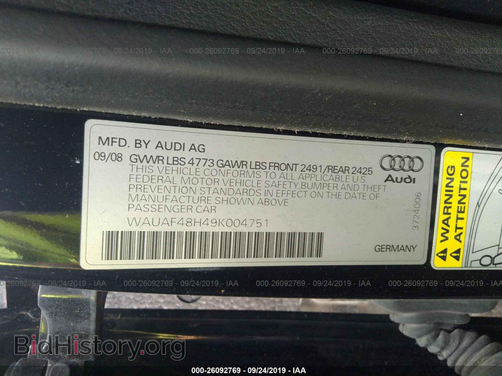 2009 AUDI A4 - VIN: WAUAF48H49K004751 - Фото 9