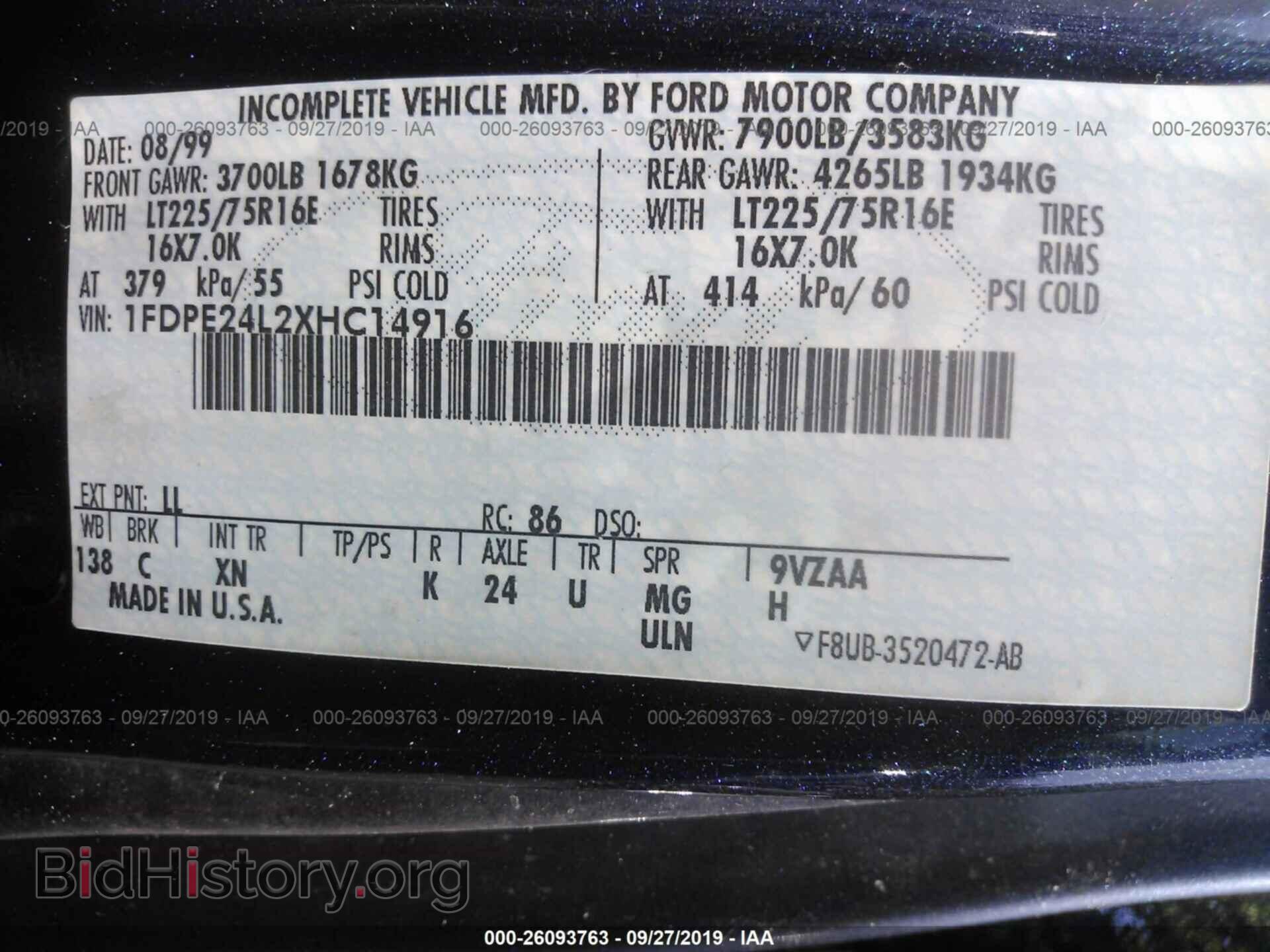 1999 FORD ECONOLINE - VIN: 1FDPE24L2XHC14916 - Photo 9