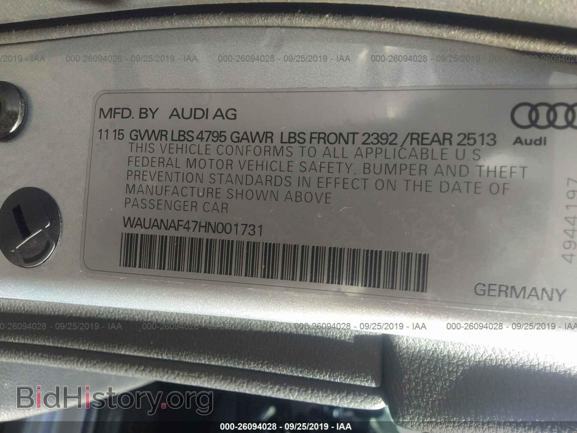 2017 AUDI A4 - VIN: WAUANAF47HN001731 - Фото 9