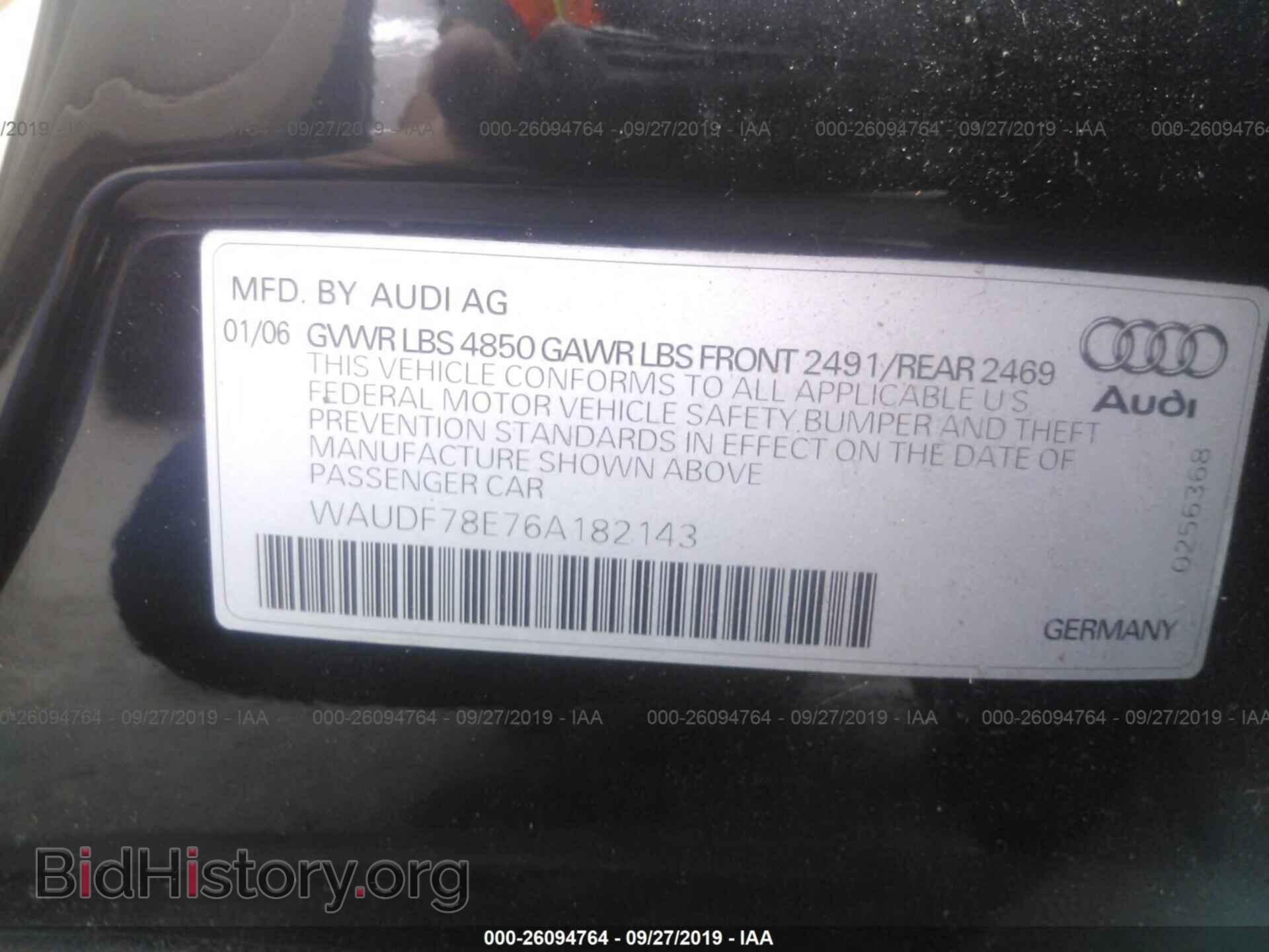 2006 AUDI A4 - VIN: WAUDF78E76A182143 - Фото 9