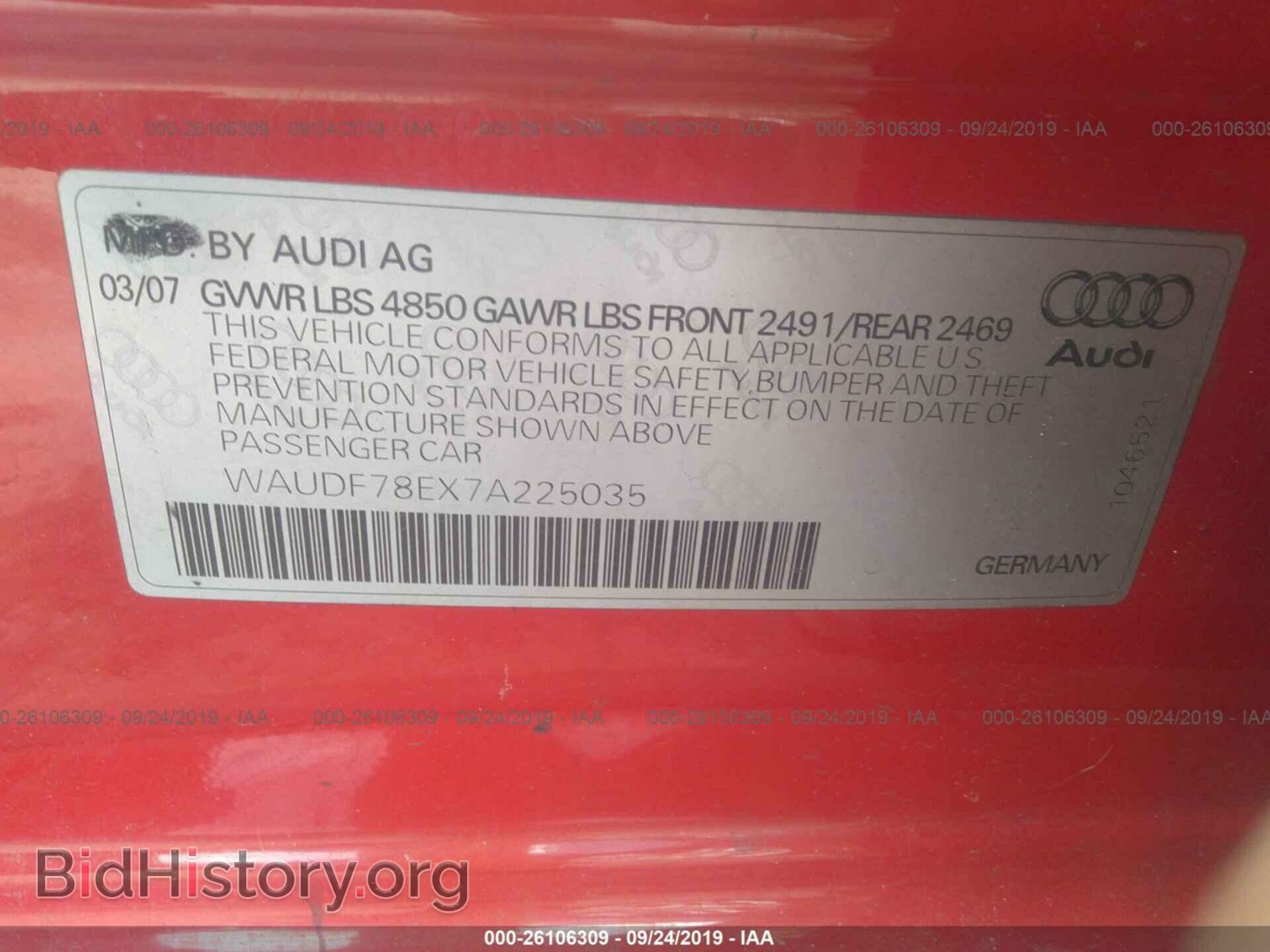 2007 AUDI A4 - VIN: WAUDF78EX7A225035 - Фото 9
