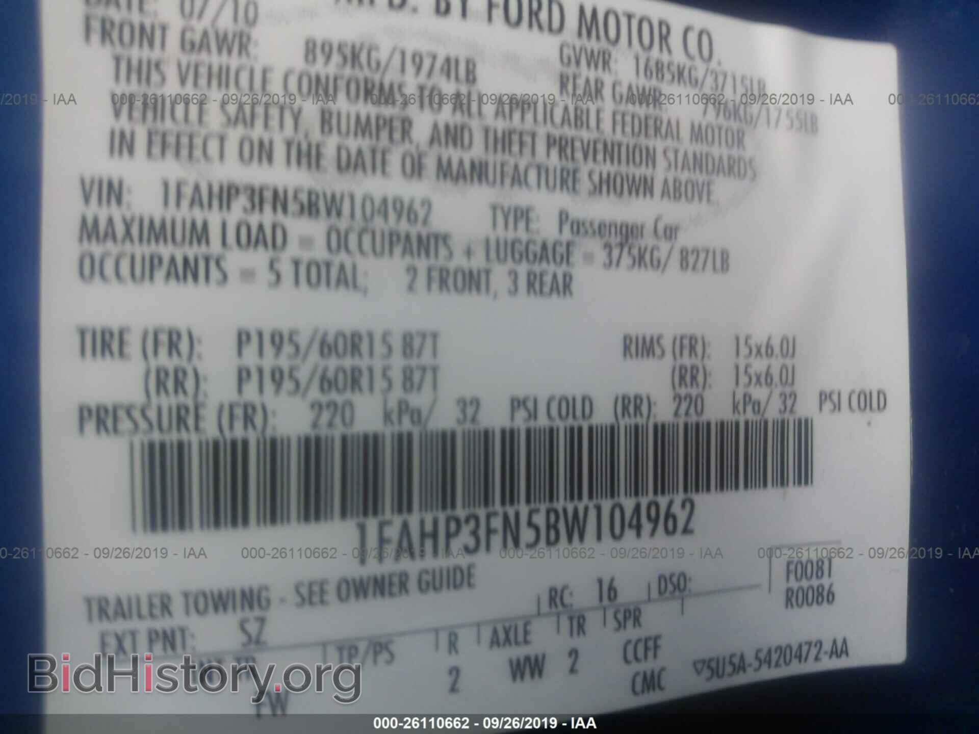 2011 FORD FOCUS - VIN: 1FAHP3FN5BW104962 - Фото 9