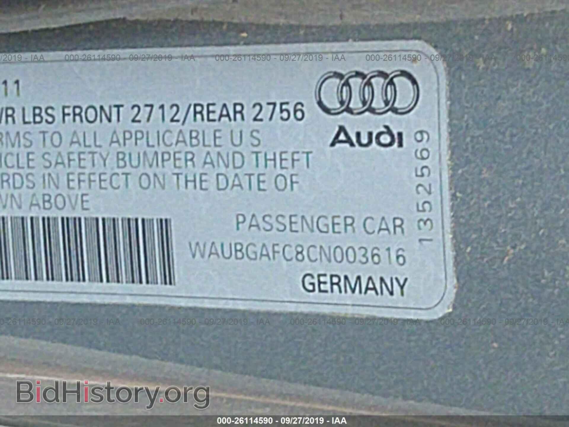 2012 AUDI A6 - VIN: WAUBGAFC8CN003616 - Фото 9
