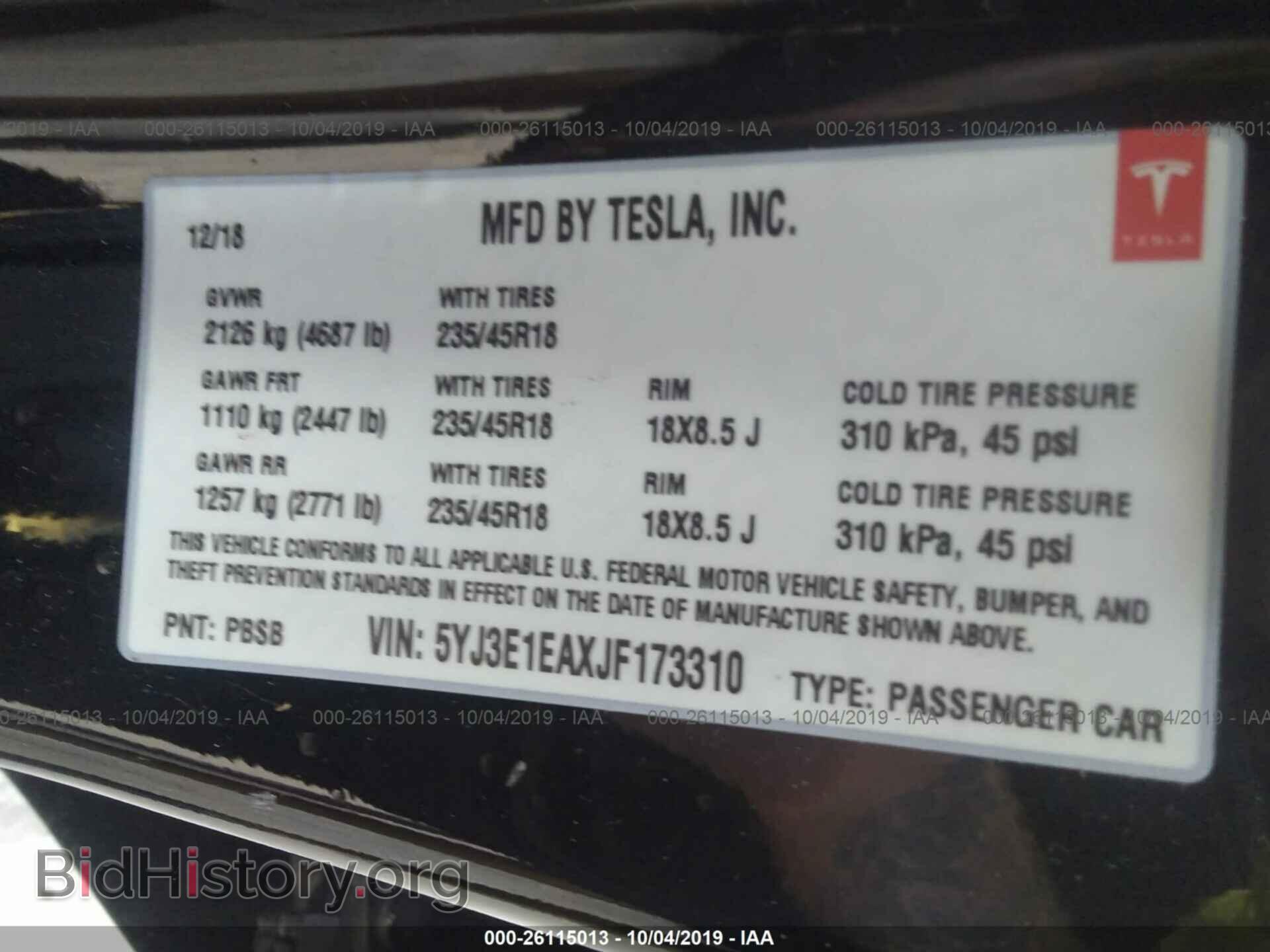 2018 TESLA MODEL 3 - VIN: 5YJ3E1EAXJF173310 - Photo 9