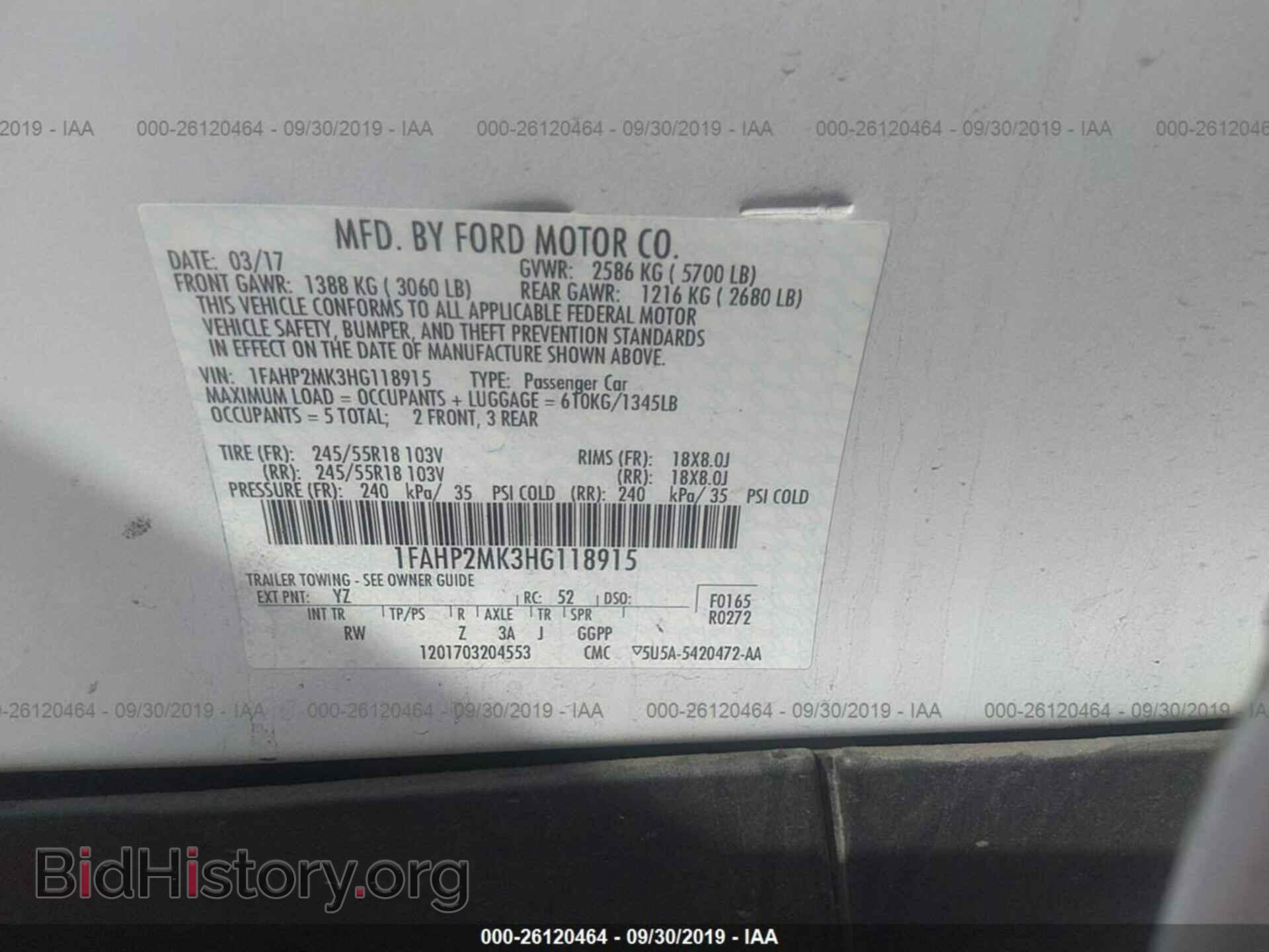 2017 FORD TAURUS - VIN: 1FAHP2MK3HG118915 - Фото 9
