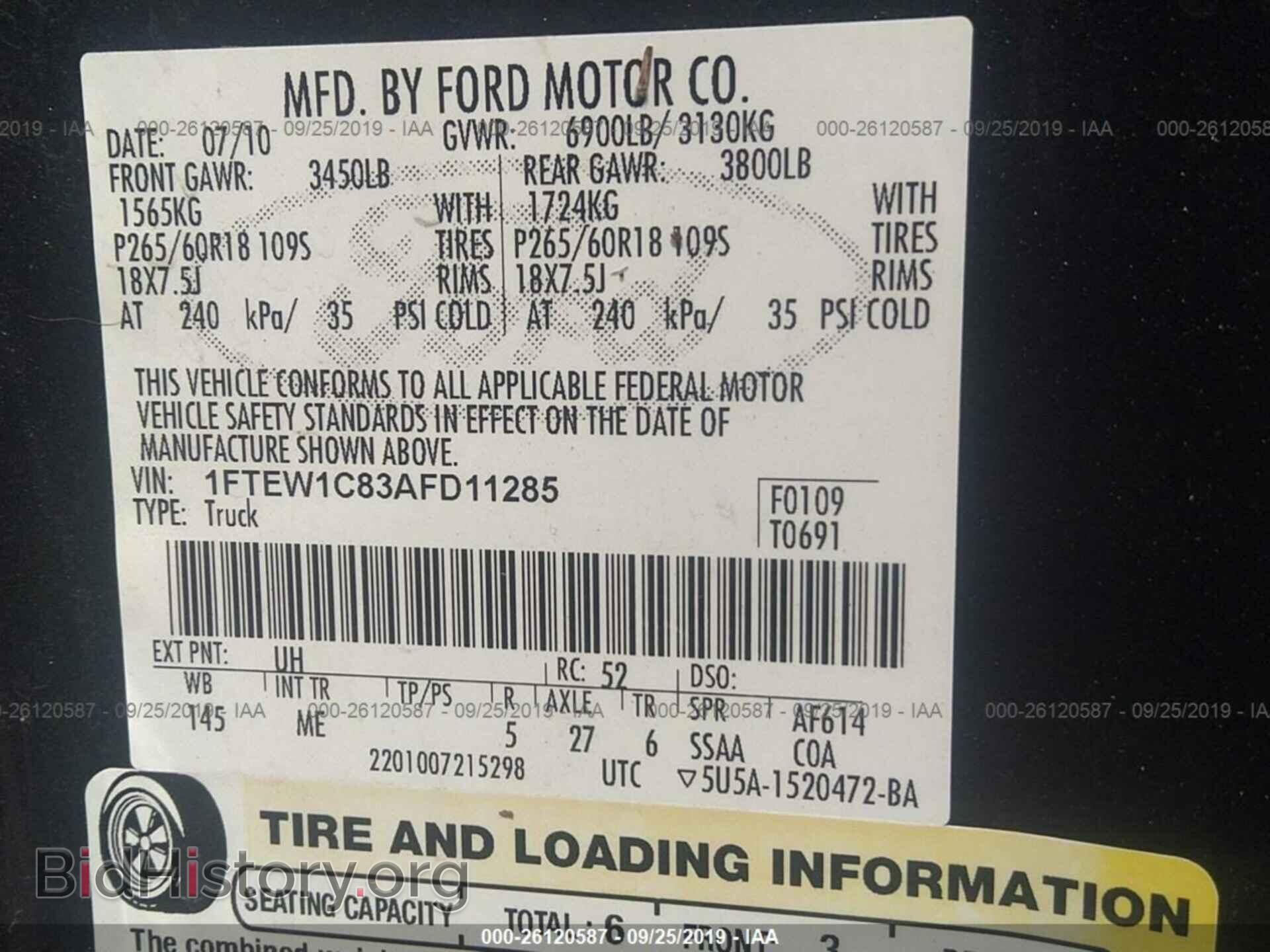 2010 FORD F150 - VIN: 1FTEW1C83AFD11285 - Фото 9