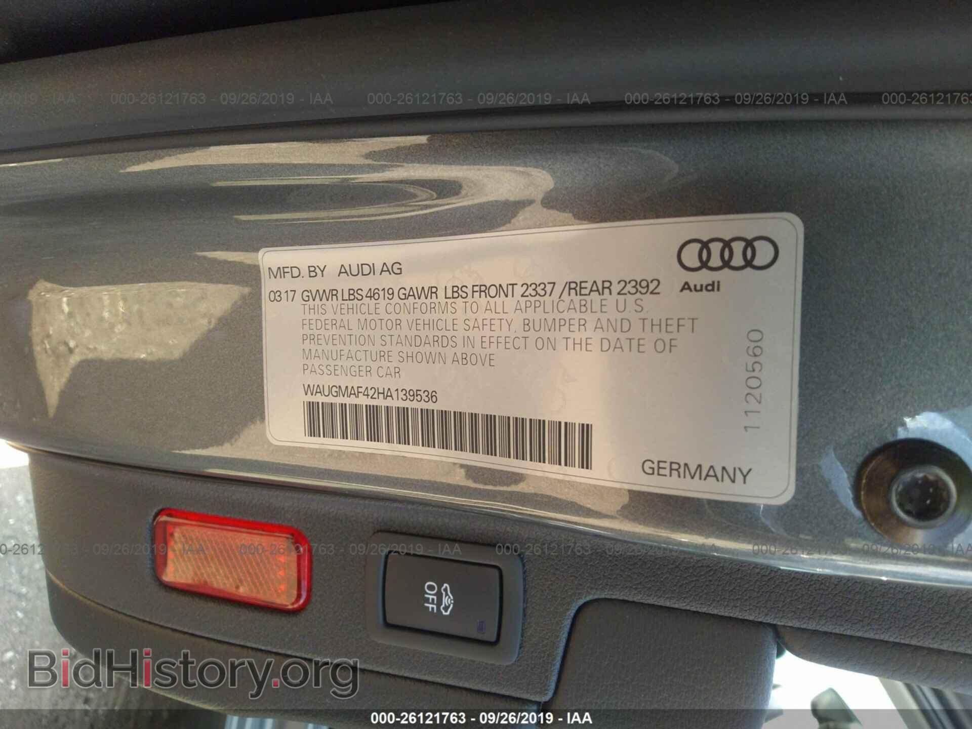 2017 AUDI A4 - VIN: WAUGMAF42HA139536 - Фото 9