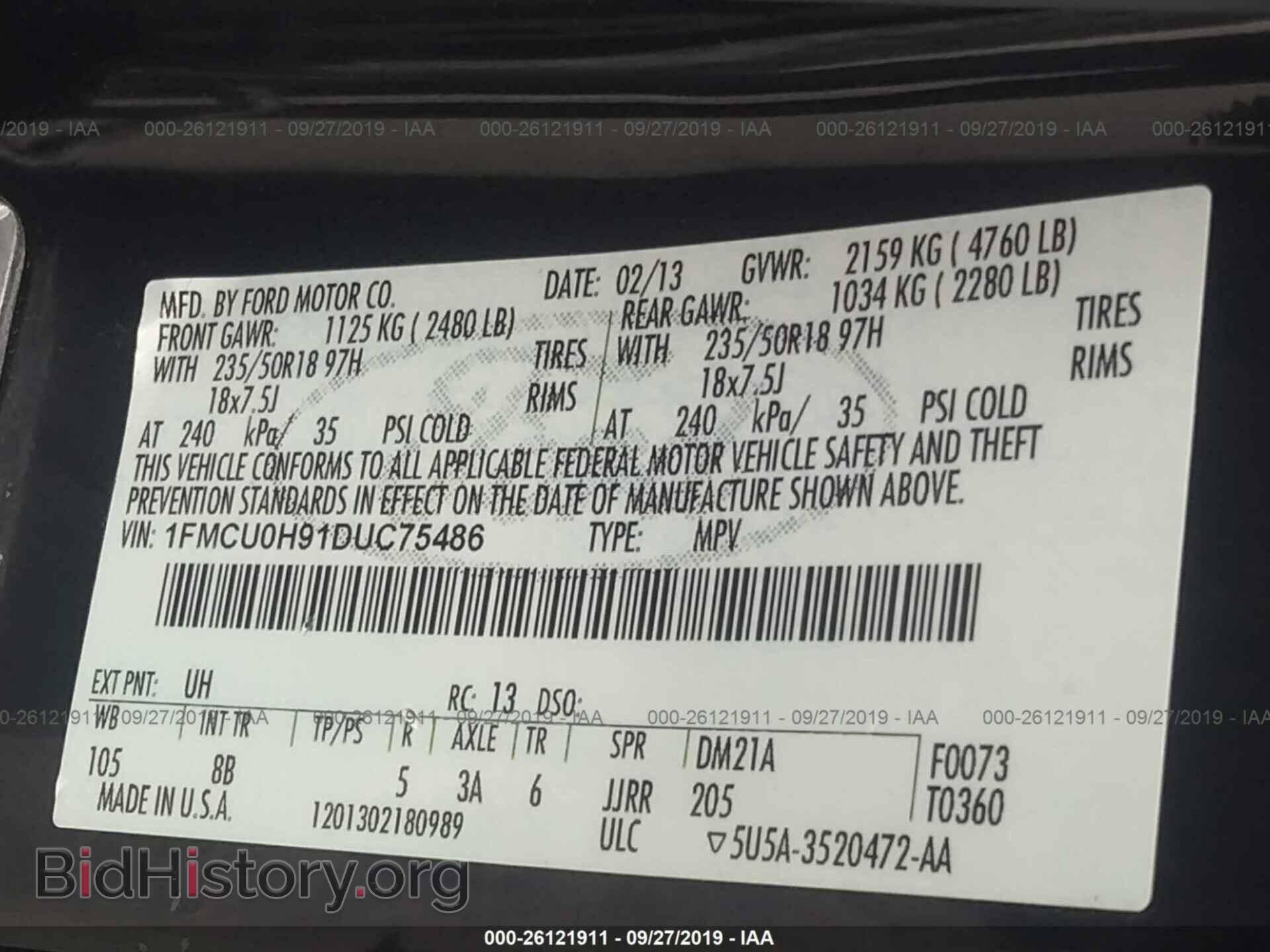 2013 FORD ESCAPE - VIN: 1FMCU0H91DUC75486 - Фото 9