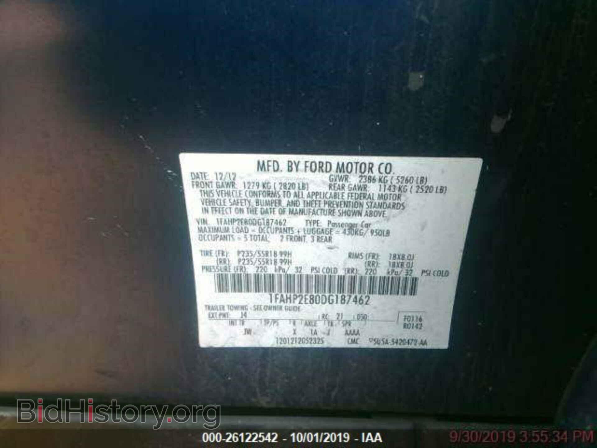 2013 FORD TAURUS - VIN: 1FAHP2E80DG187462 - Фото 9