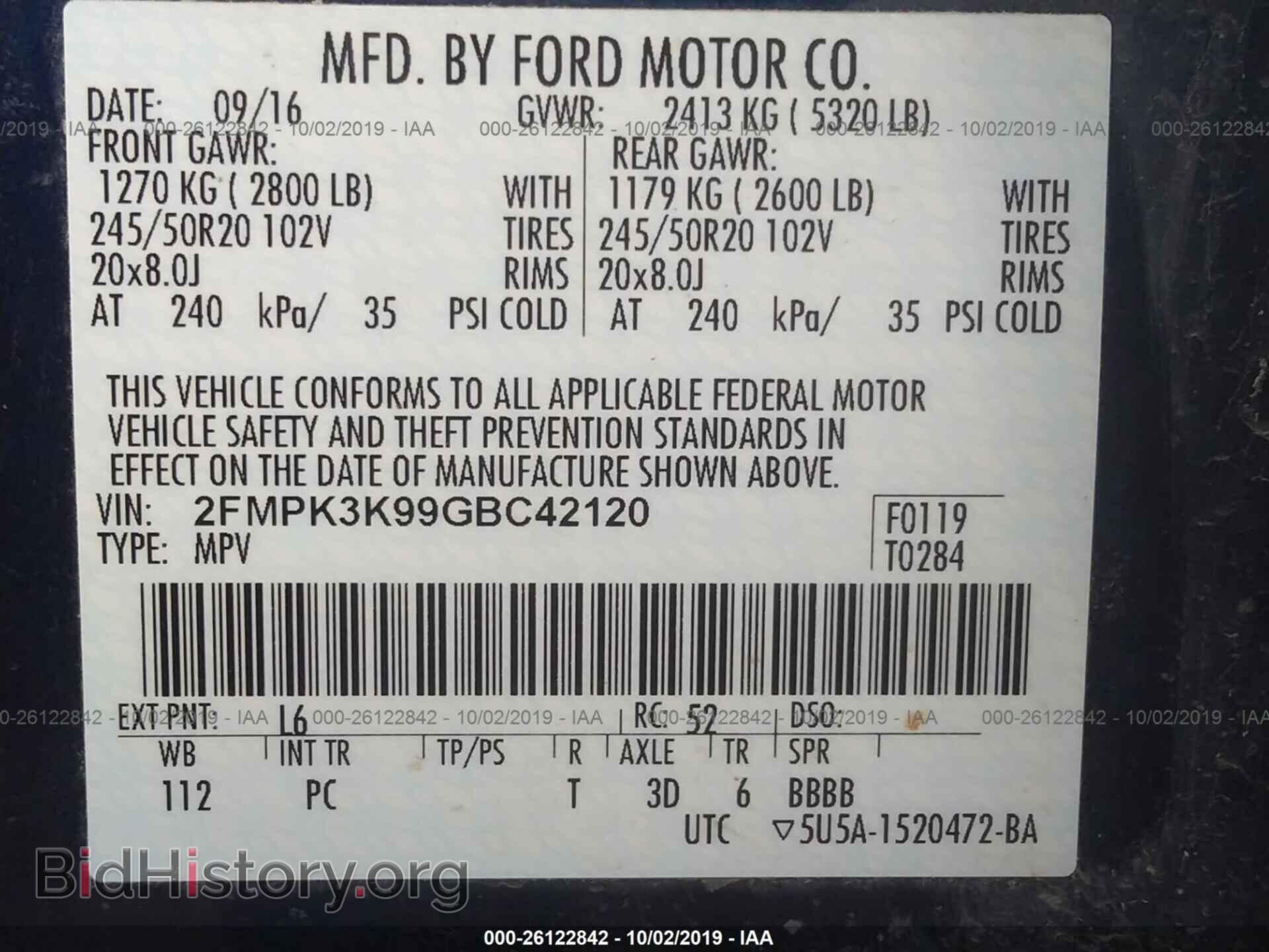 2016 FORD EDGE - VIN: 2FMPK3K99GBC42120 - Photo 9