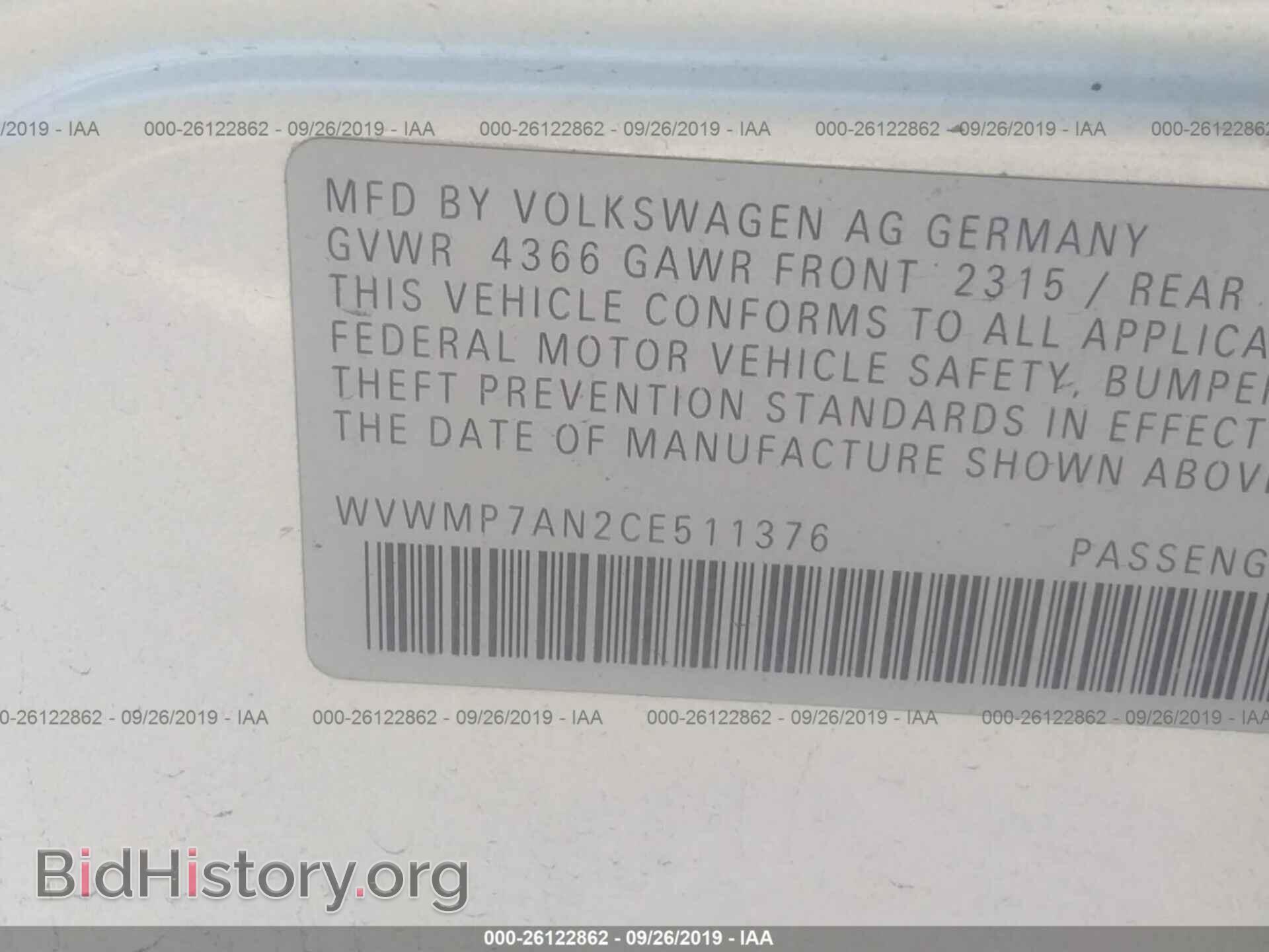 2012 VOLKSWAGEN CC - VIN: WVWMP7AN2CE511376 - Фото 9