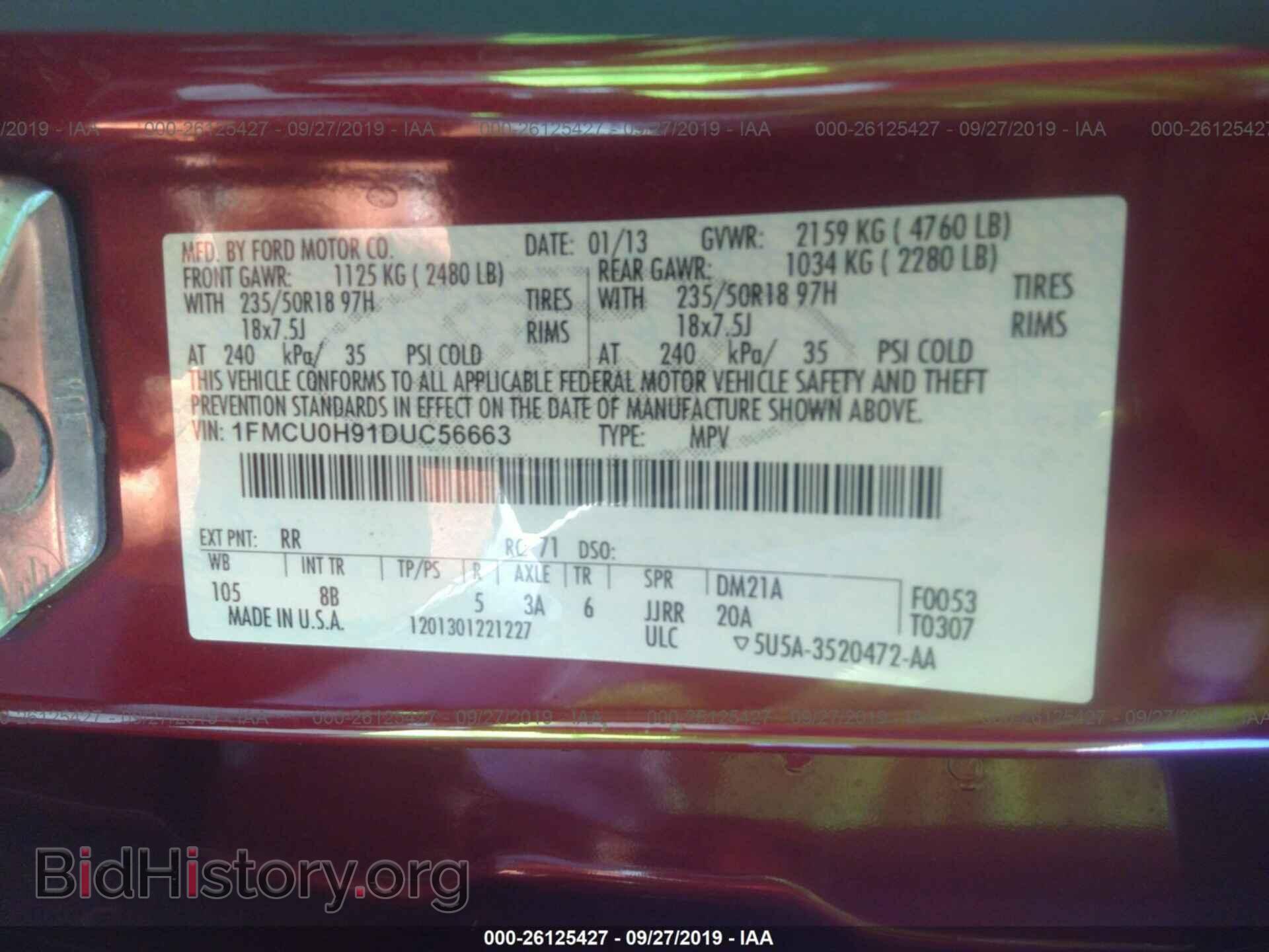 2013 FORD ESCAPE - VIN: 1FMCU0H91DUC56663 - Фото 9