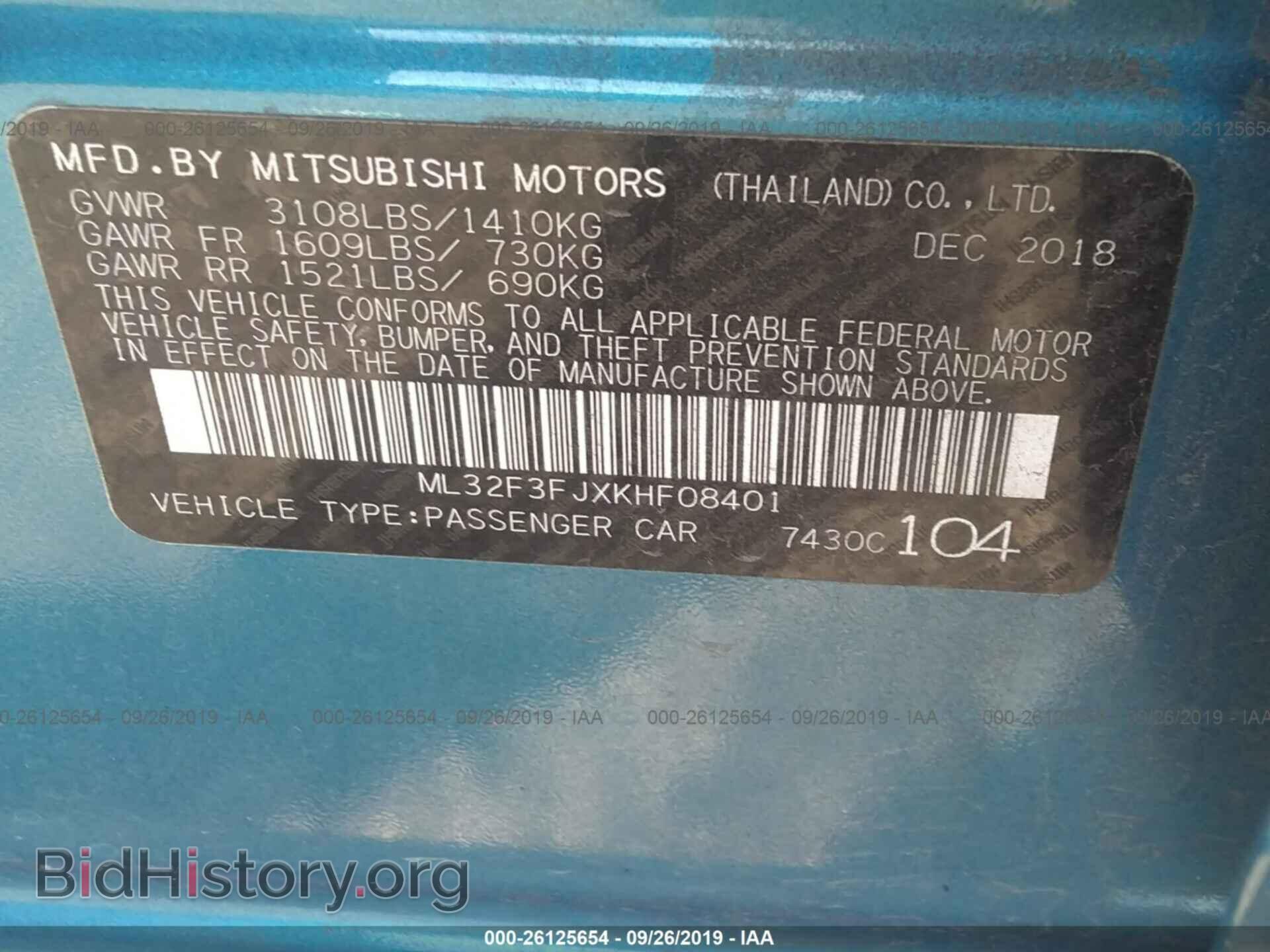 2019 MITSUBISHI MIRAGE - VIN: ML32F3FJXKHF08401 - Фото 9