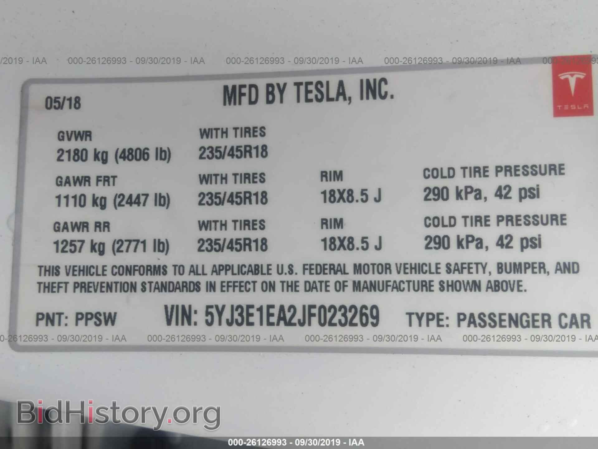 2018 TESLA MODEL 3 - VIN: 5YJ3E1EA2JF023269 - Photo 9