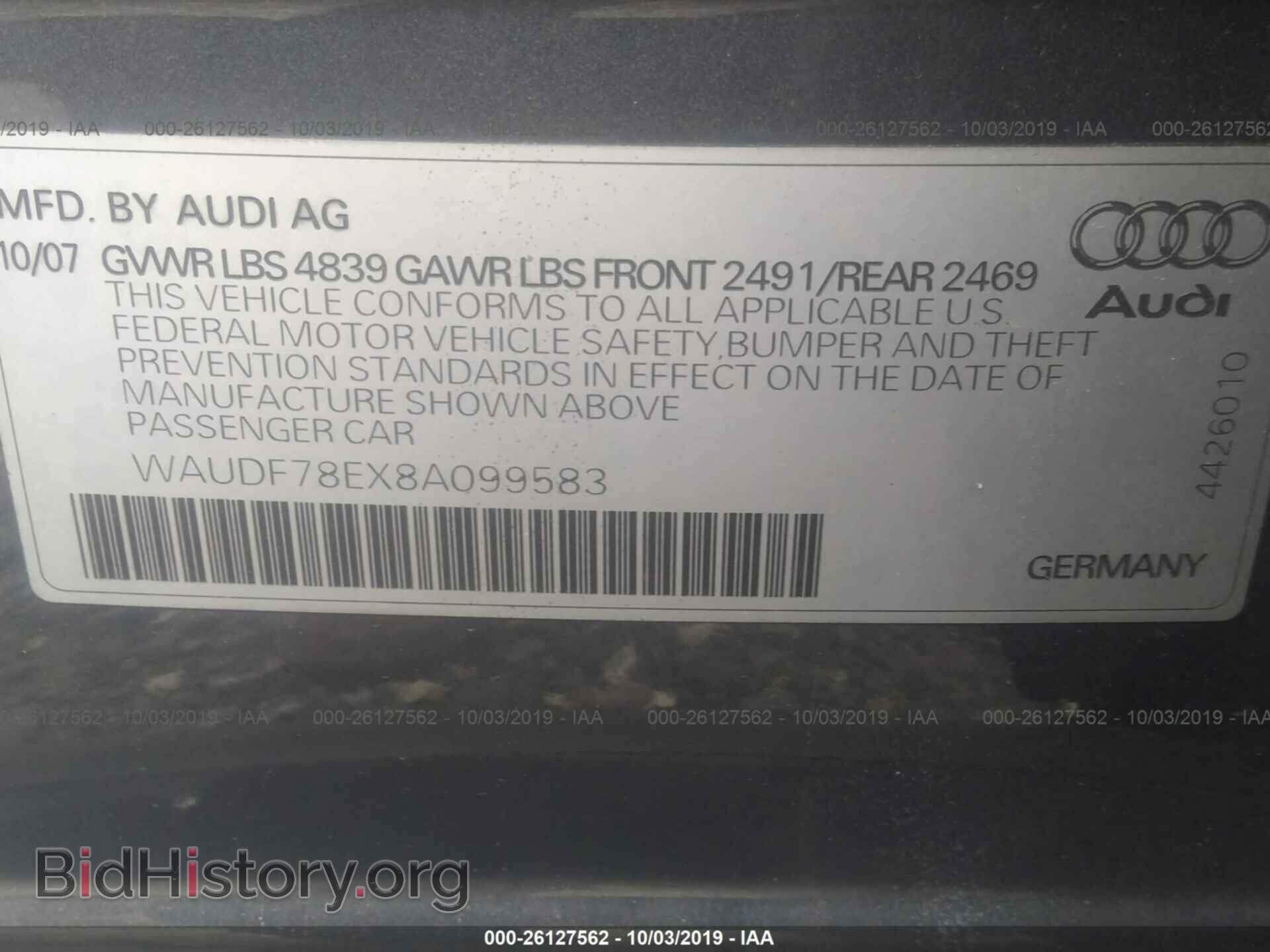 2008 AUDI A4 - VIN: WAUDF78EX8A099583 - Фото 9