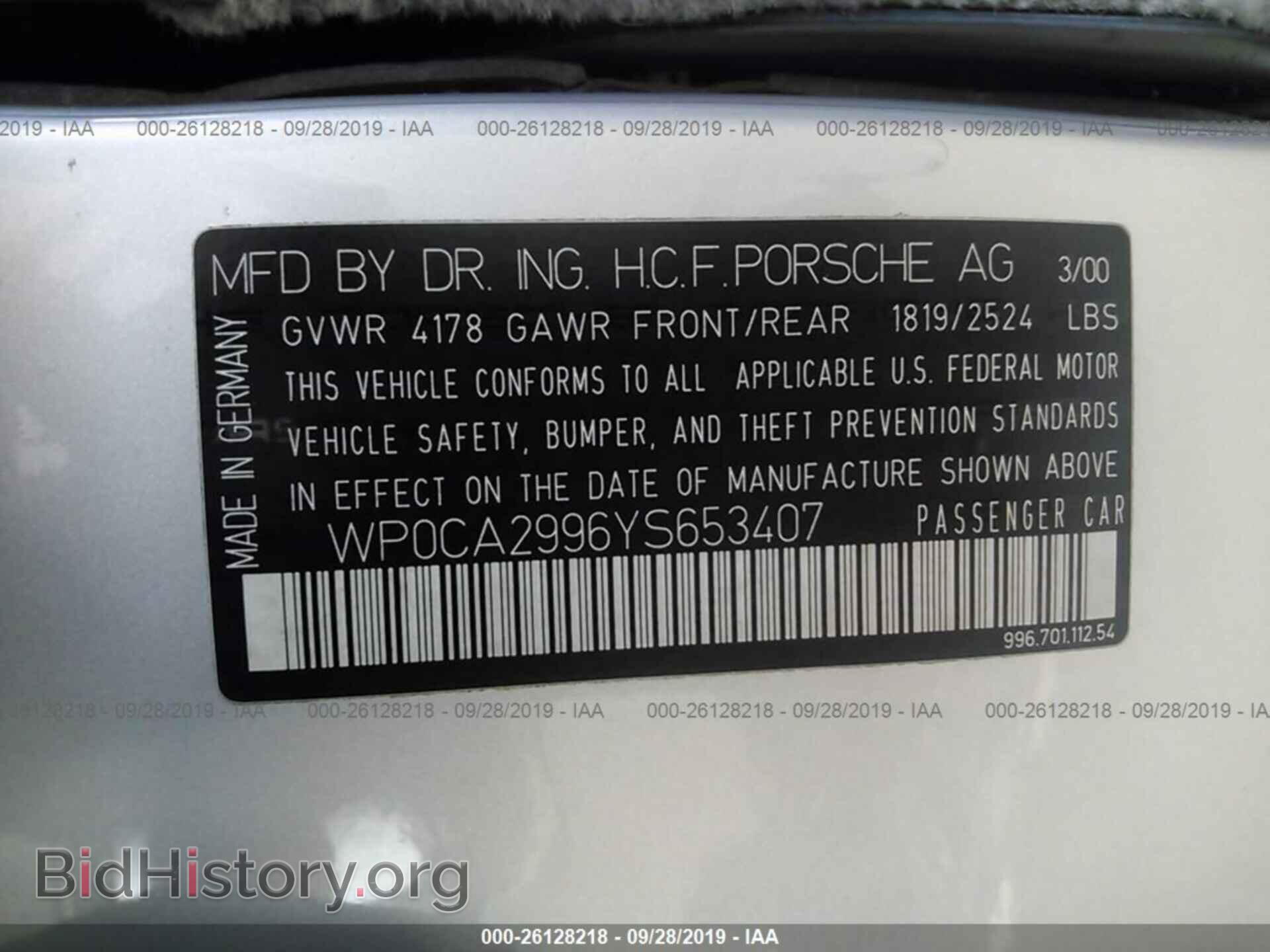 2000 PORSCHE 911 - VIN: WP0CA2996YS653407 - Фото 9
