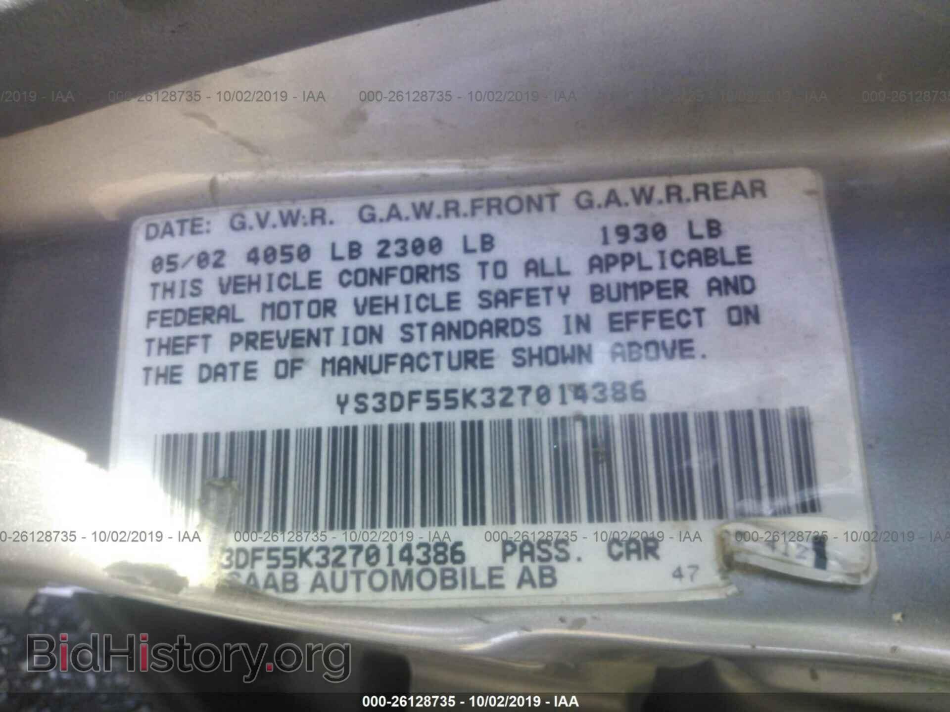 2002 SAAB 9-3 - VIN: YS3DF55K327014386 - Фото 9