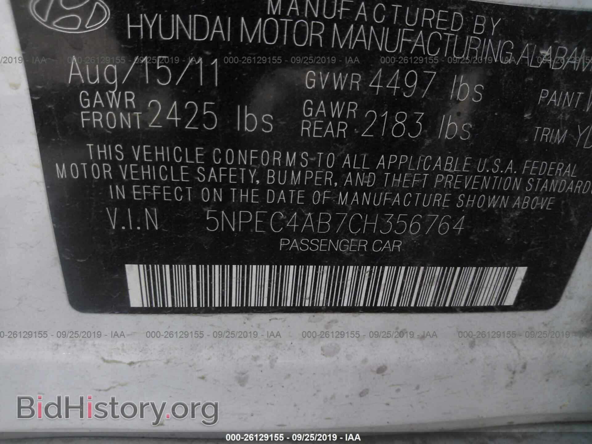 2012 HYUNDAI SONATA - VIN: 5NPEC4AB7CH356764 - Photo 9