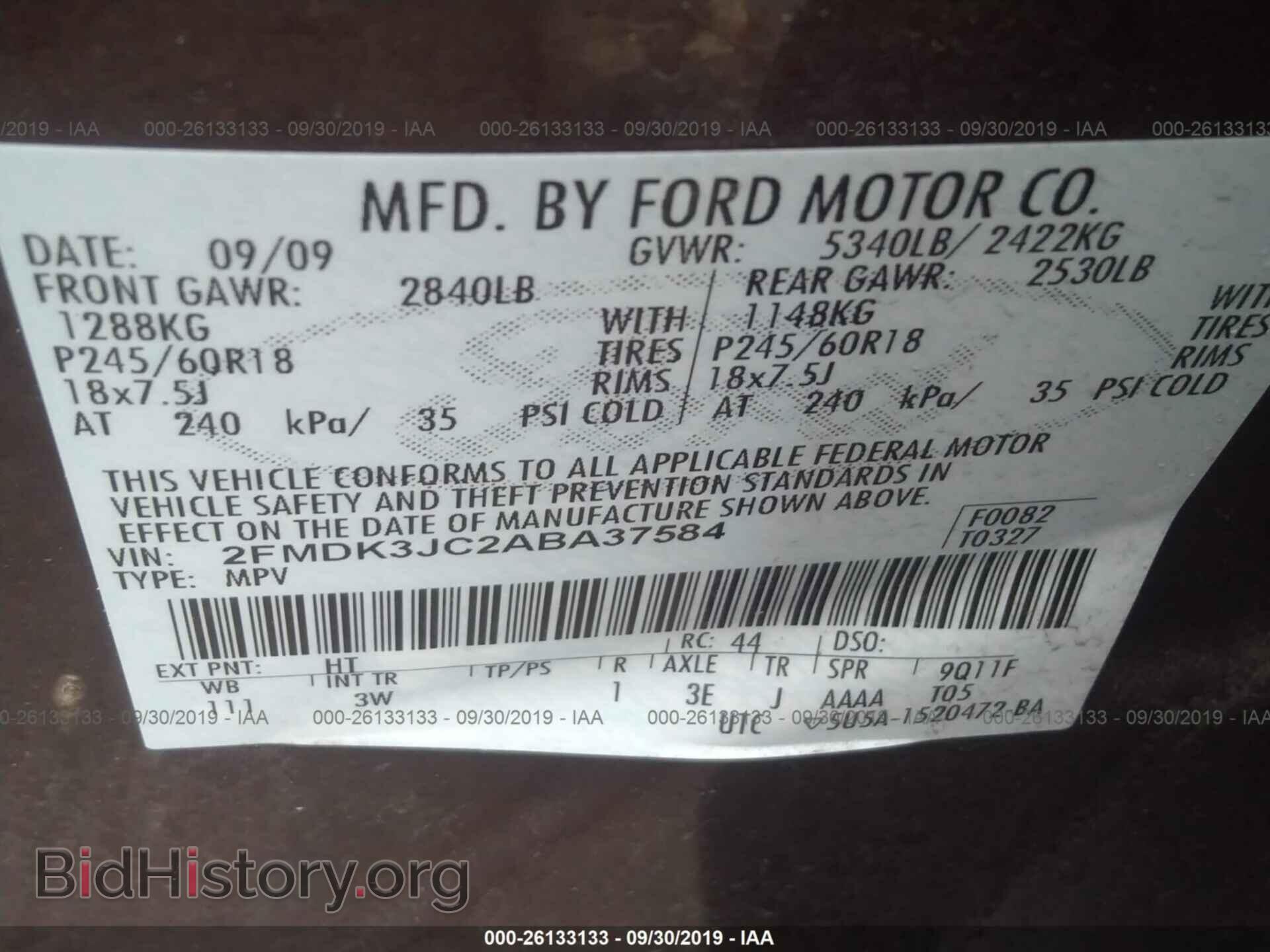 2010 FORD EDGE - VIN: 2FMDK3JC2ABA37584 - Photo 9