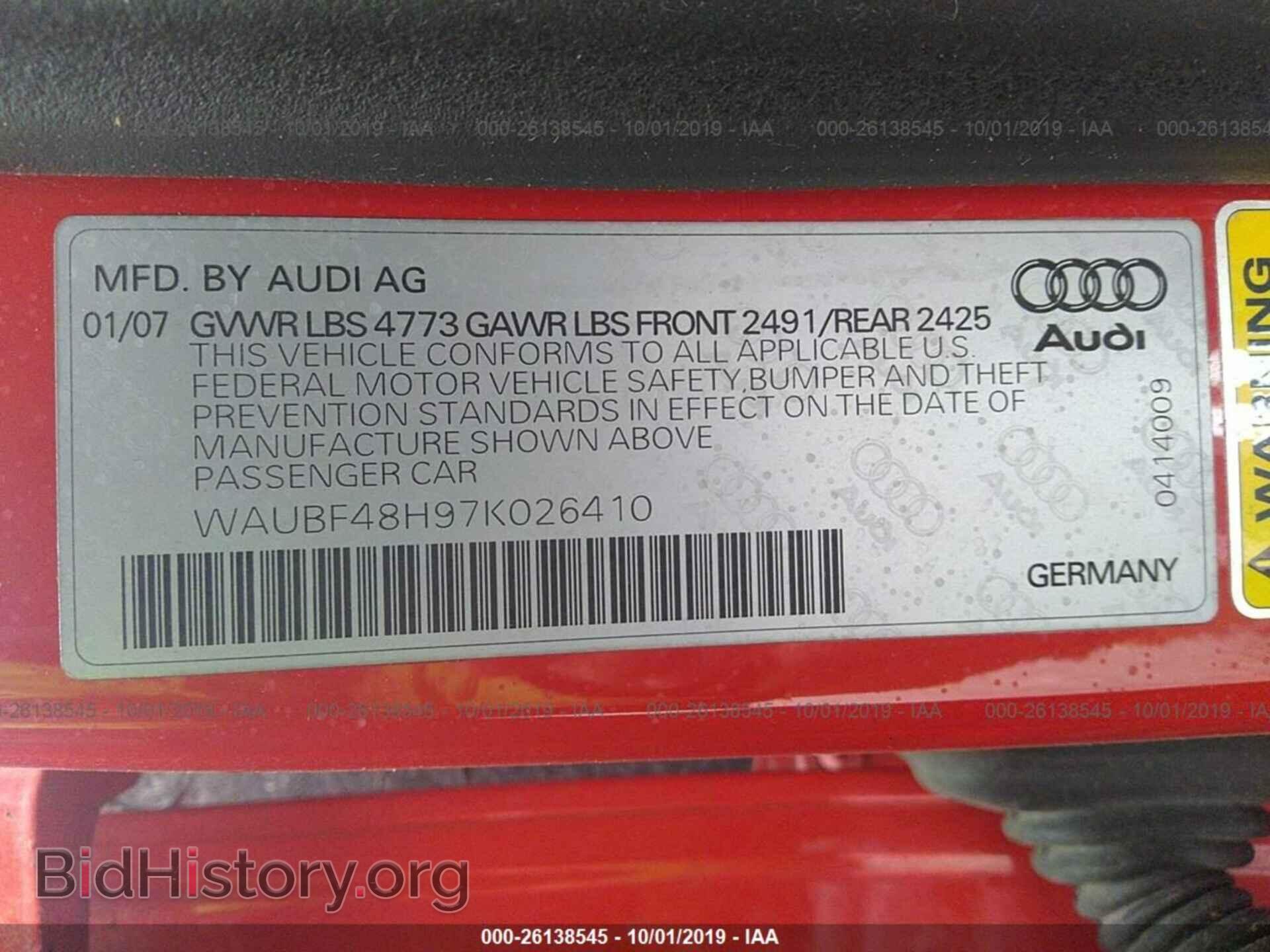 2007 AUDI A4 - VIN: WAUBF48H97K026410 - Фото 9