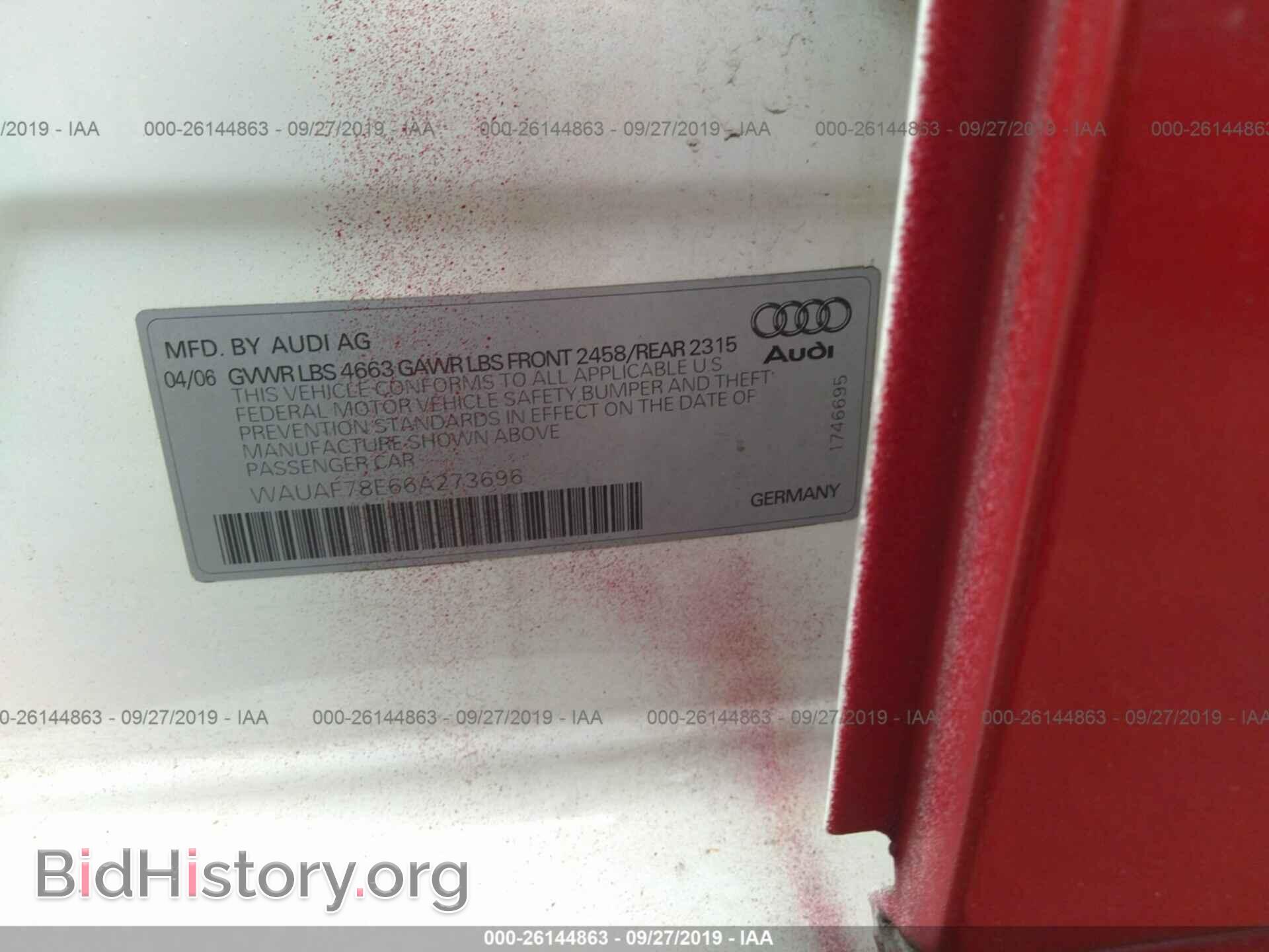2006 AUDI A4 - VIN: WAUAF78E66A273696 - Фото 9