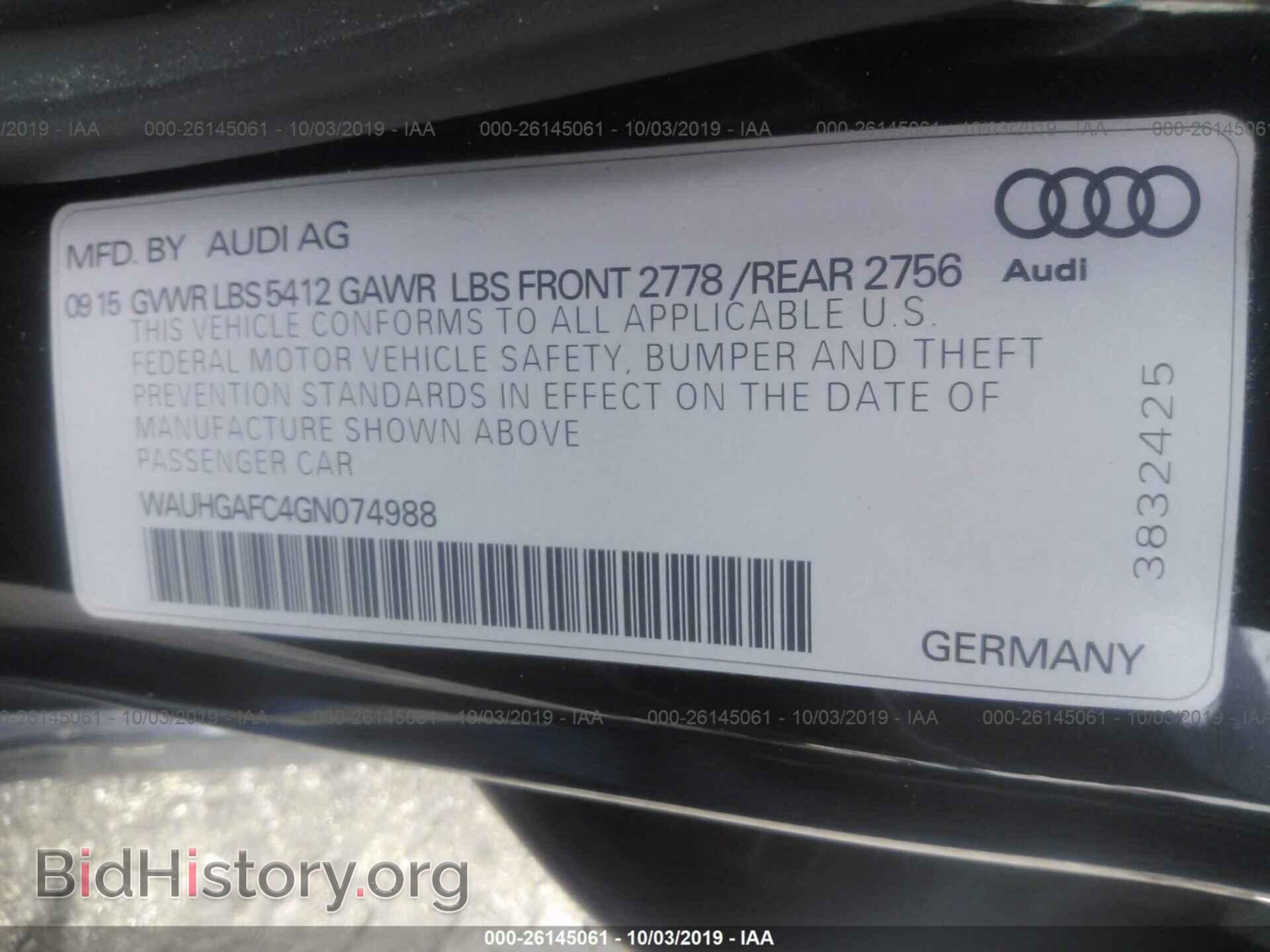 2016 AUDI A6 - VIN: WAUHGAFC4GN074988 - Фото 9