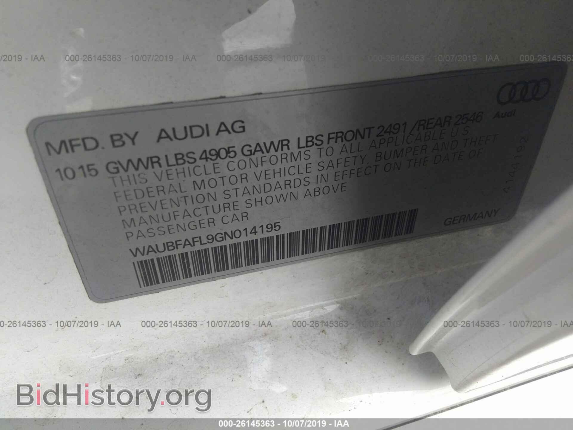 2016 AUDI A4 - VIN: WAUBFAFL9GN014195 - Фото 9