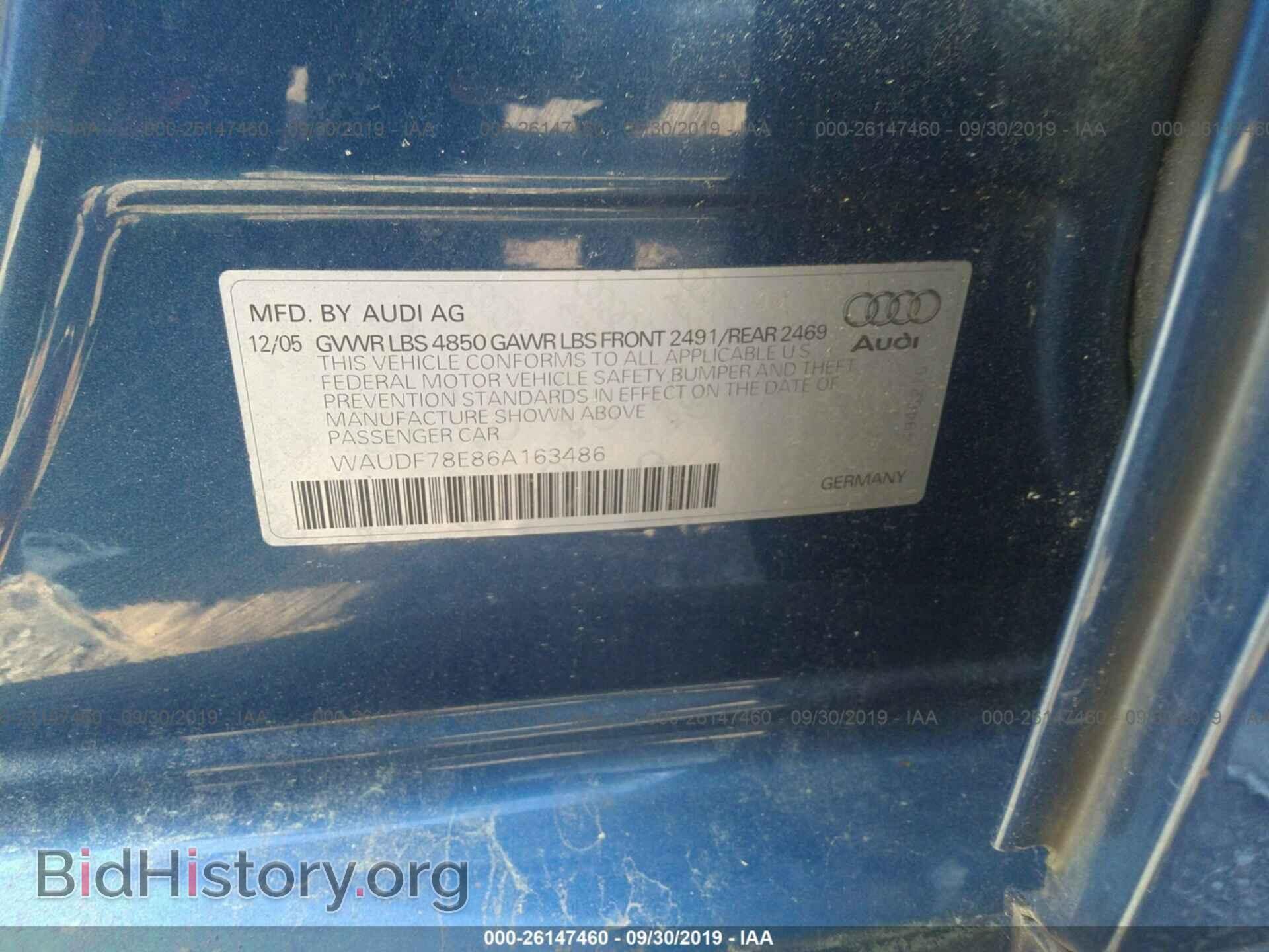 2006 AUDI A4 - VIN: WAUDF78E86A163486 - Фото 9