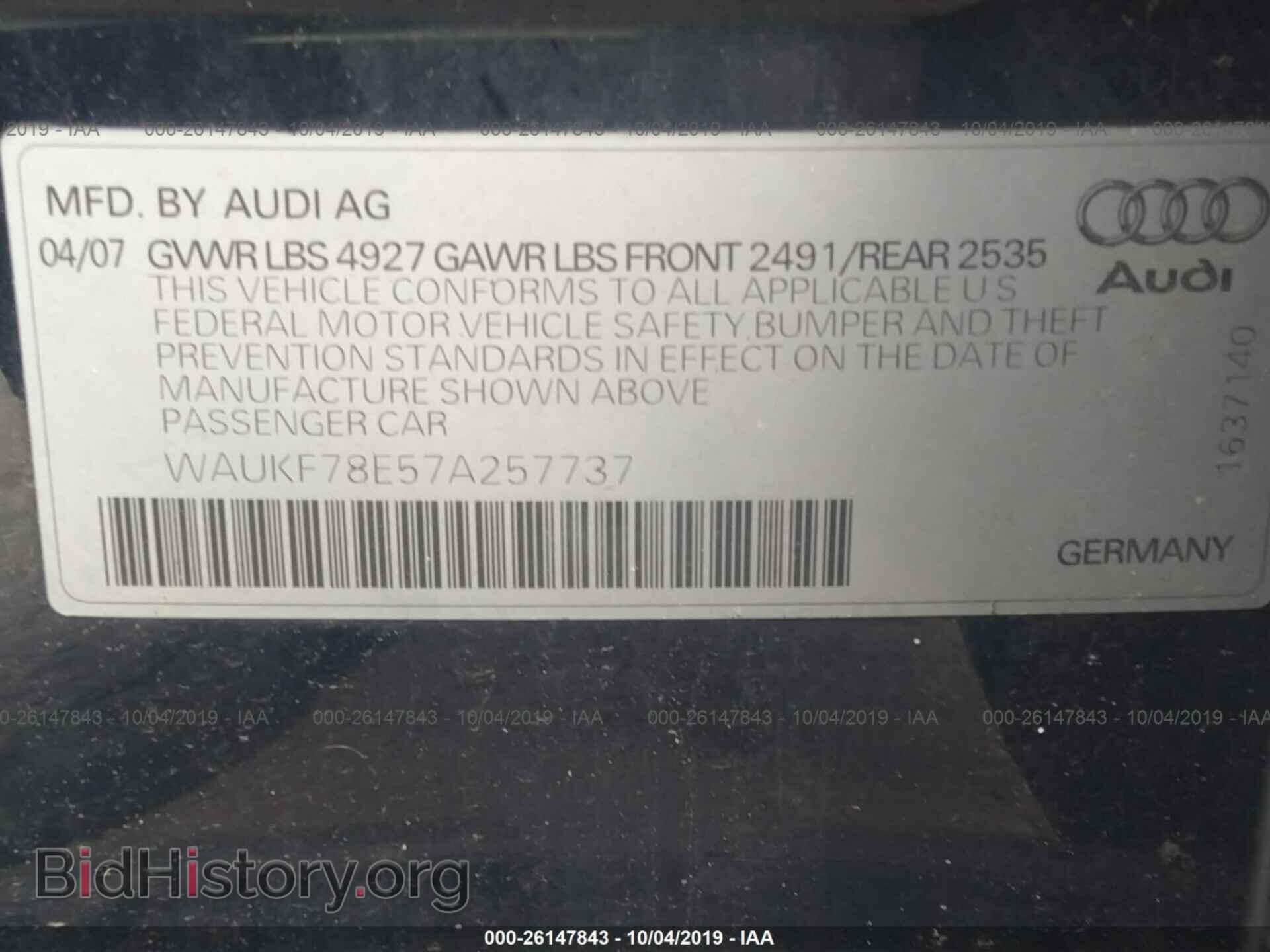 2007 AUDI A4 - VIN: WAUKF78E57A257737 - Фото 9