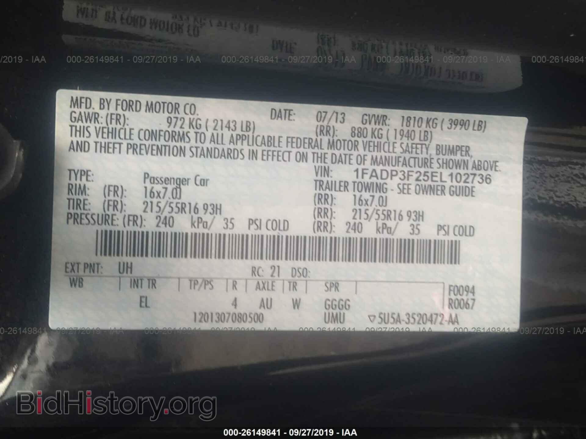 2014 FORD FOCUS - VIN: 1FADP3F25EL102736 - Фото 9