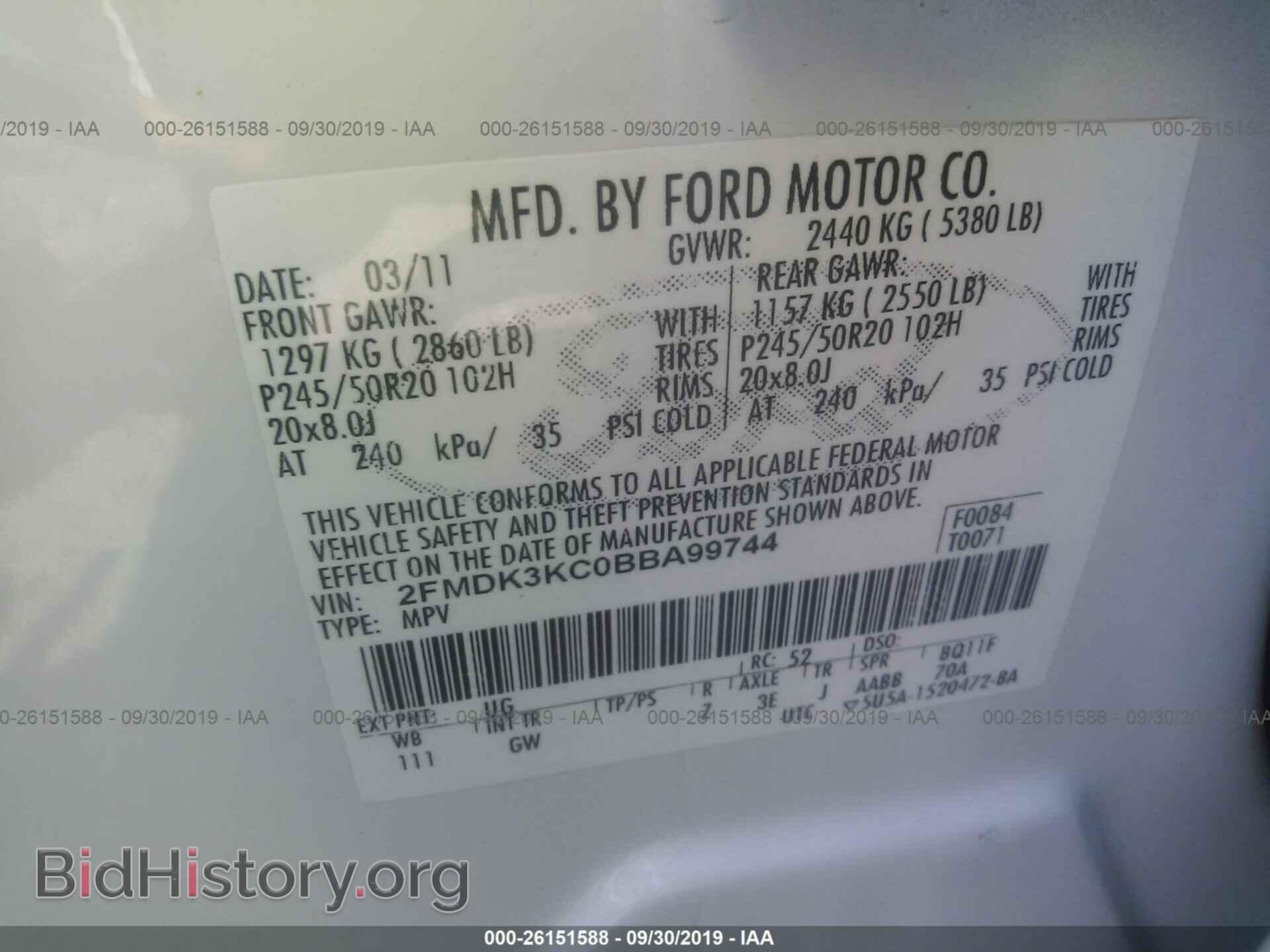 2011 FORD EDGE - VIN: 2FMDK3KC0BBA99744 - Фото 9