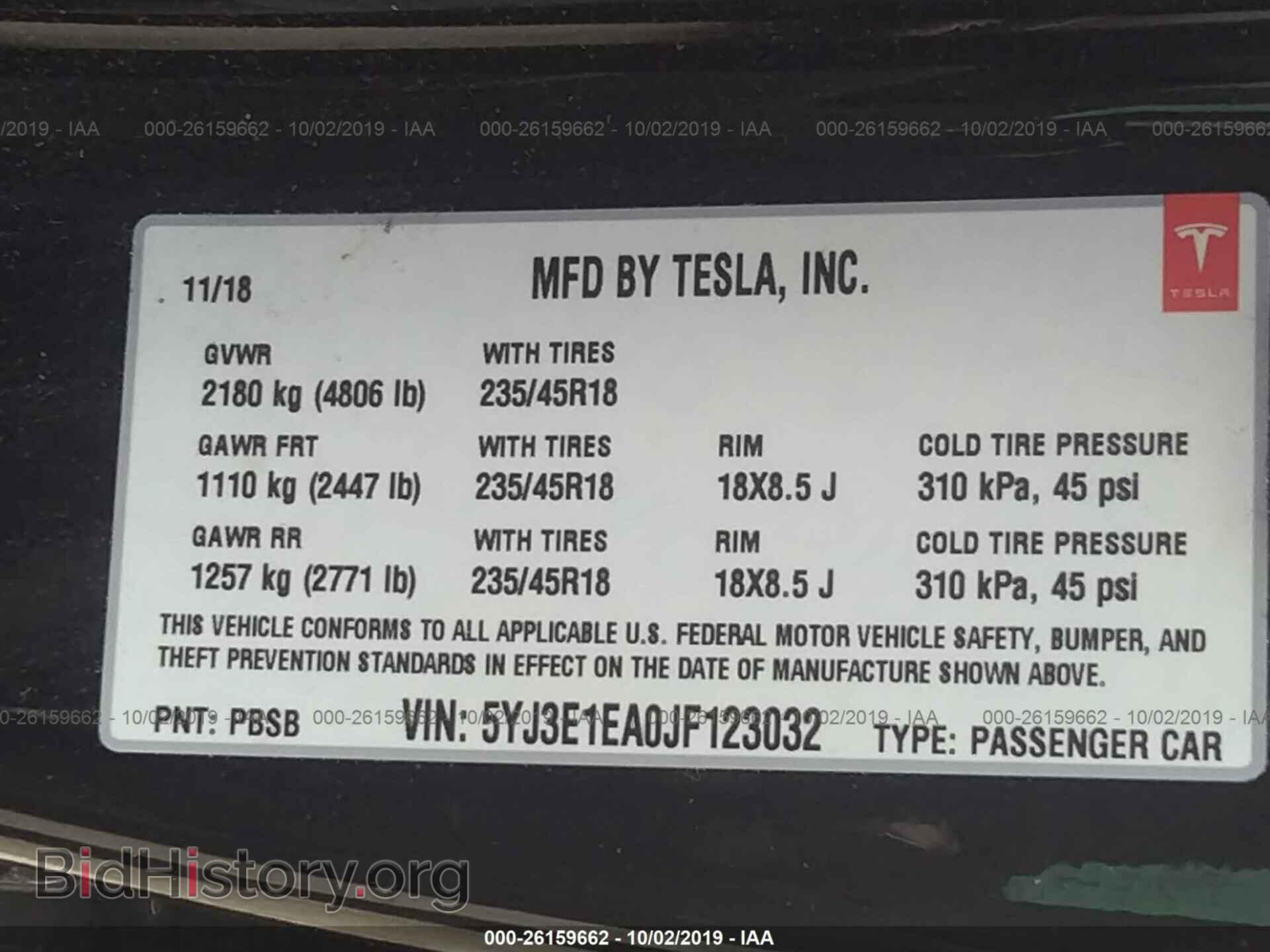 2018 TESLA MODEL 3 - VIN: 5YJ3E1EA0JF123032 - Photo 9