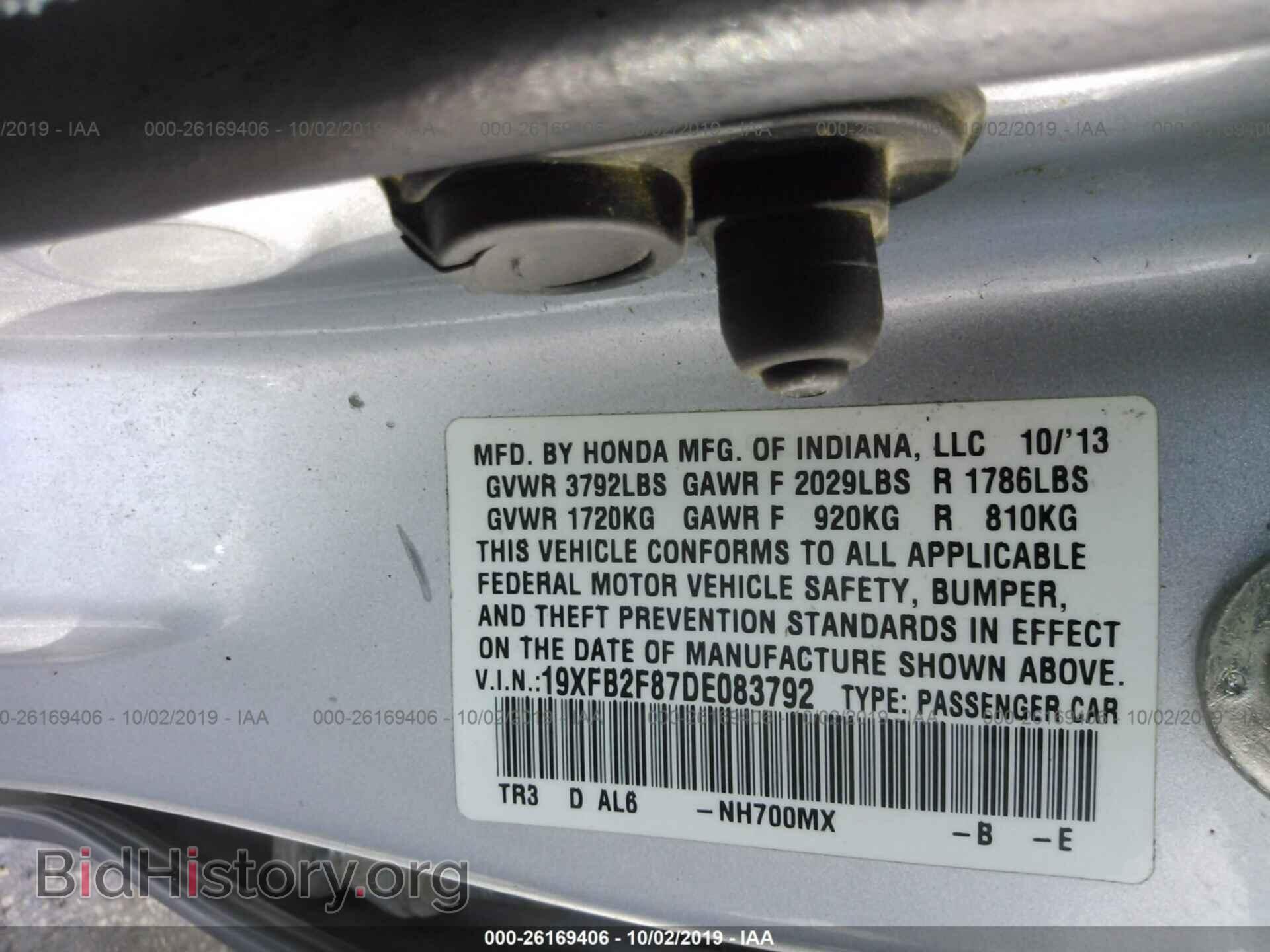 2013 HONDA CIVIC - VIN: 19XFB2F87DE083792 - Фото 9