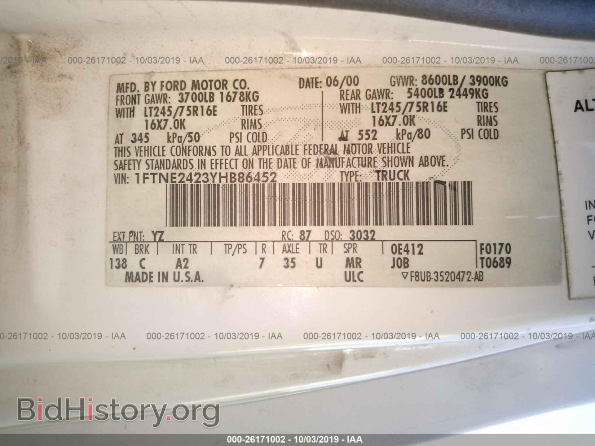 2000 FORD ECONOLINE - VIN: 1FTNE2423YHB86452 - Photo 9