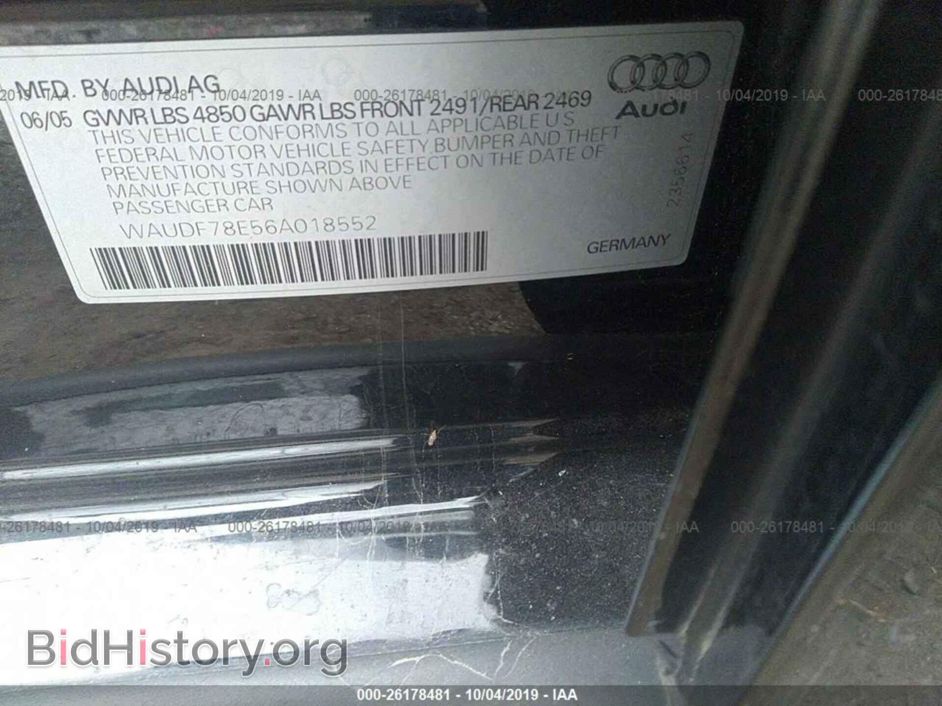 2006 AUDI A4 - VIN: WAUDF78E56A018552 - Фото 9